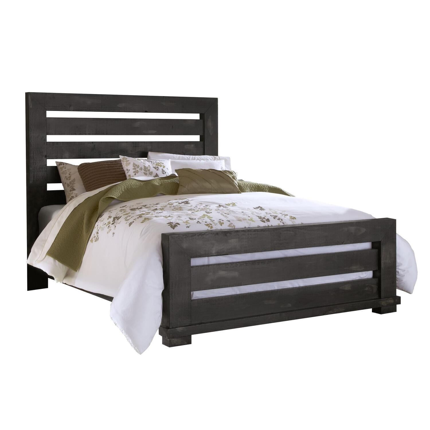 Distressed Black Wood Queen Slat Headboard