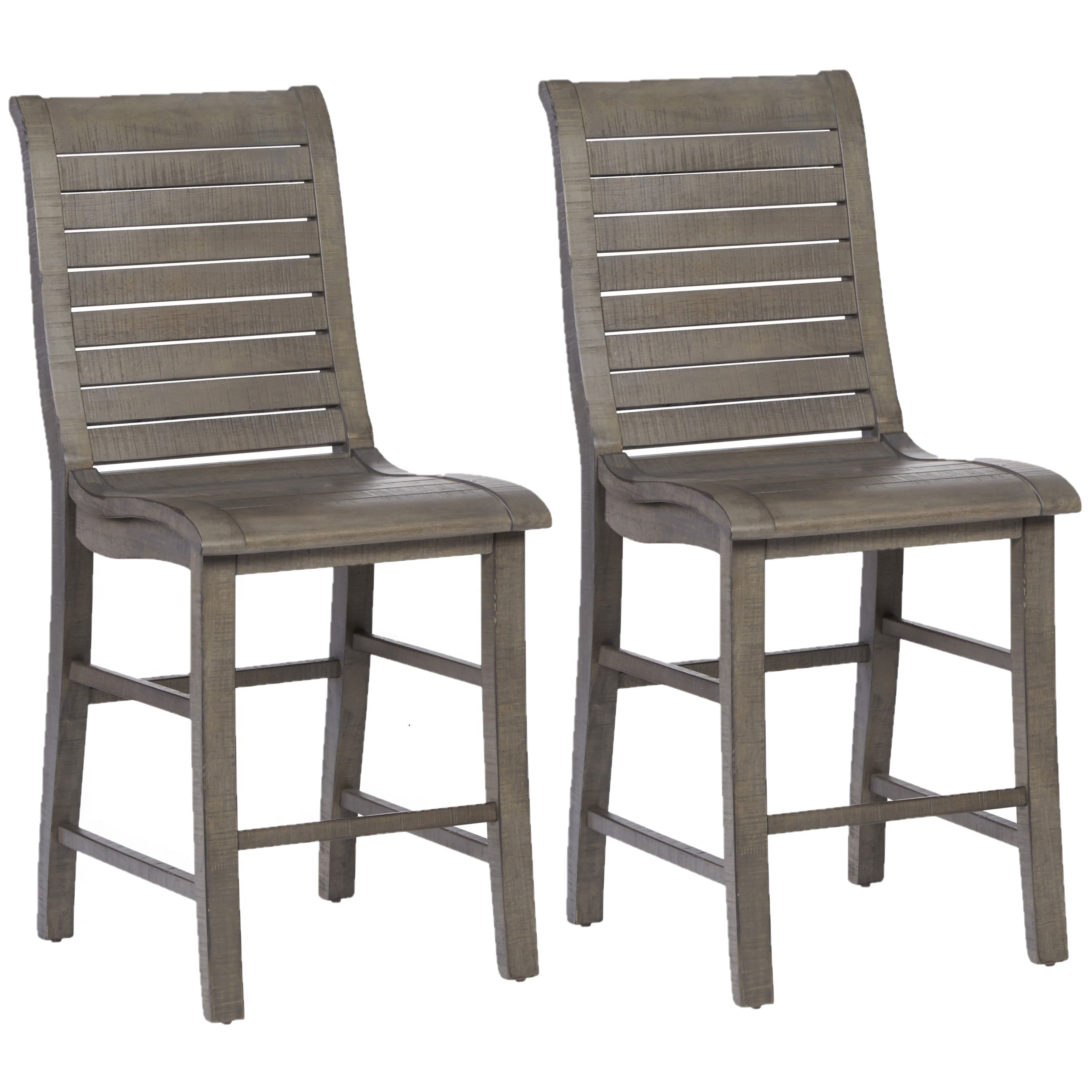 Rustic Distressed Dark Gray Wood Counter Stools - Set of 2