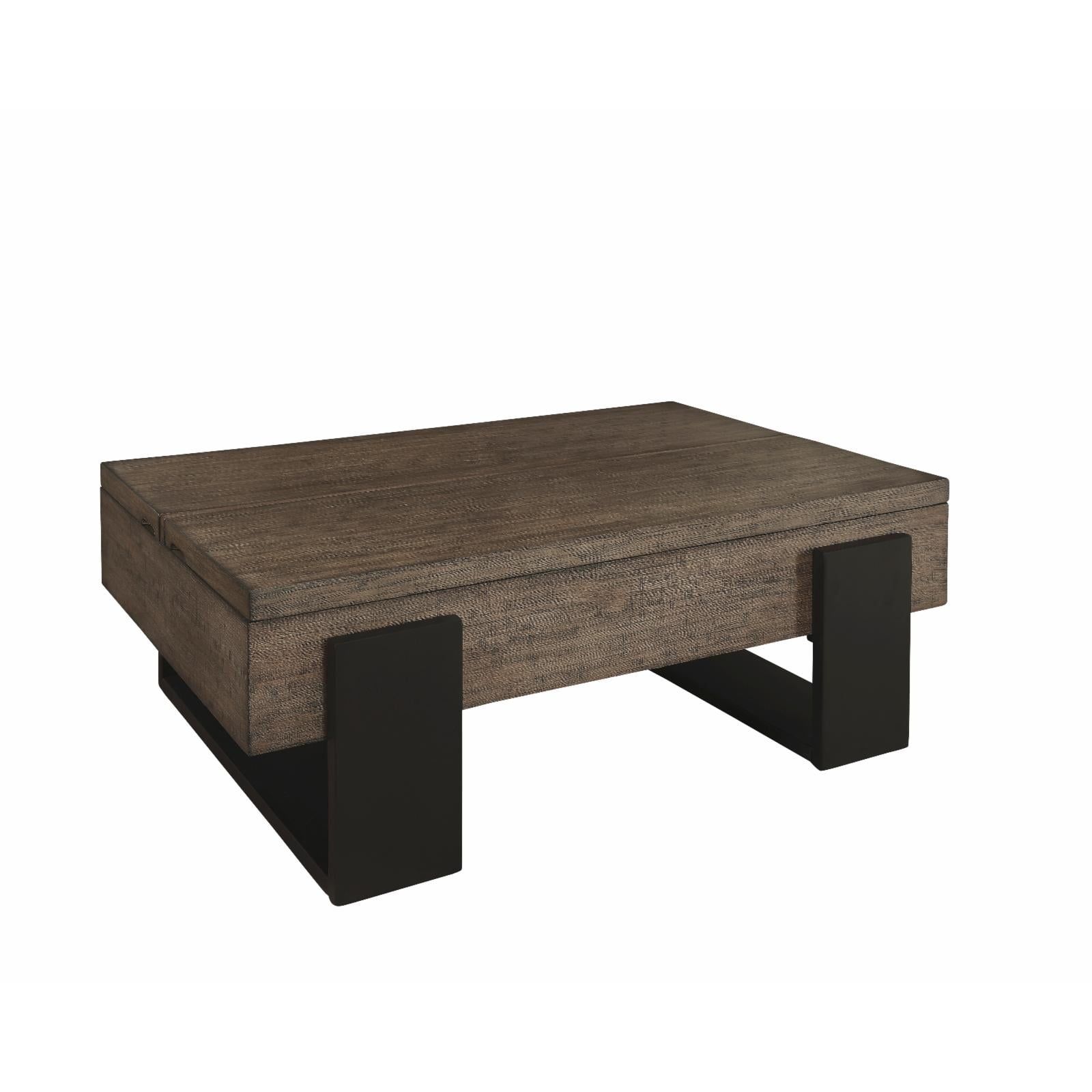 Clay and Black Rectangular Wood Lift-Top Coffee Table with Storage