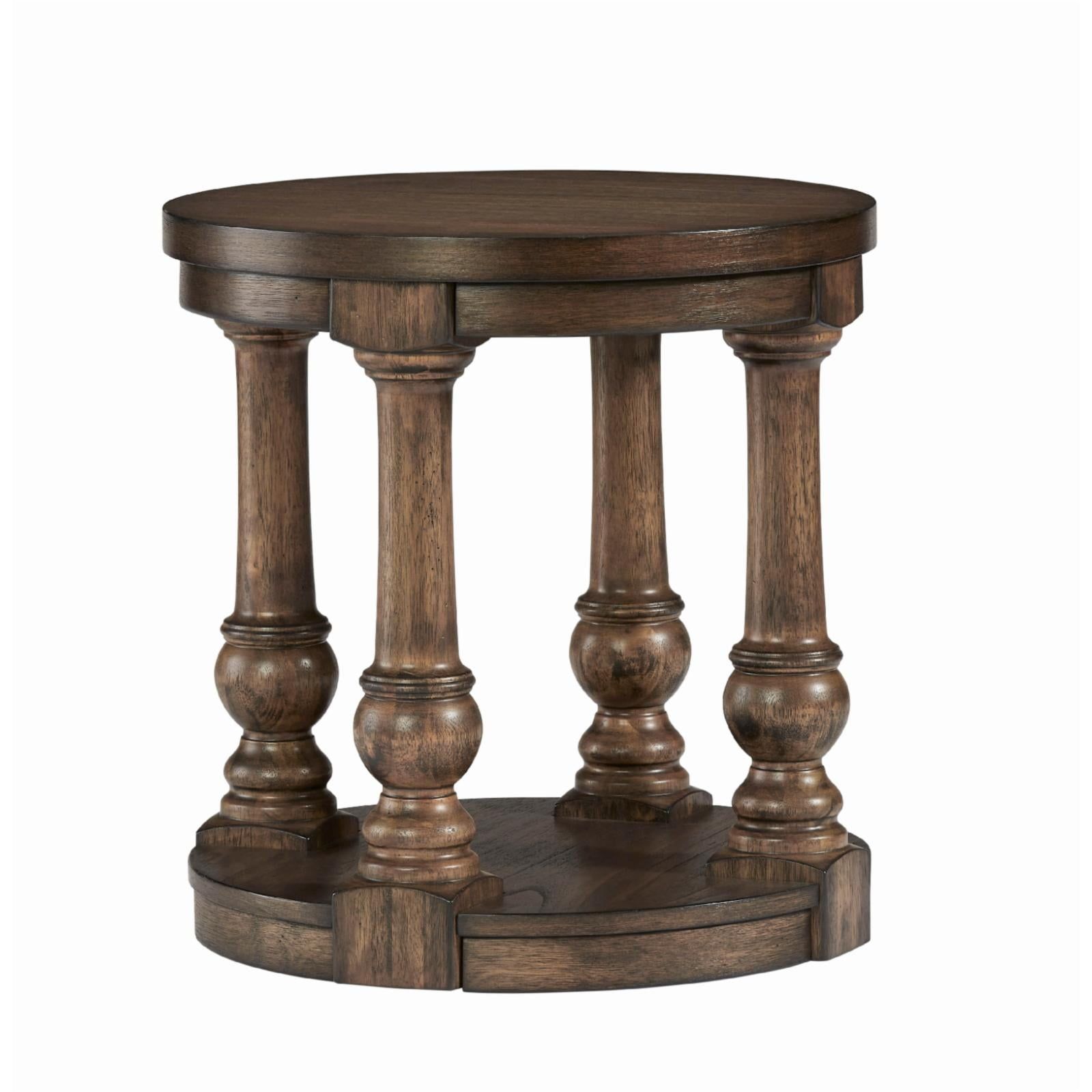 Traditional Cognac Brown 24" Round Wood End Table