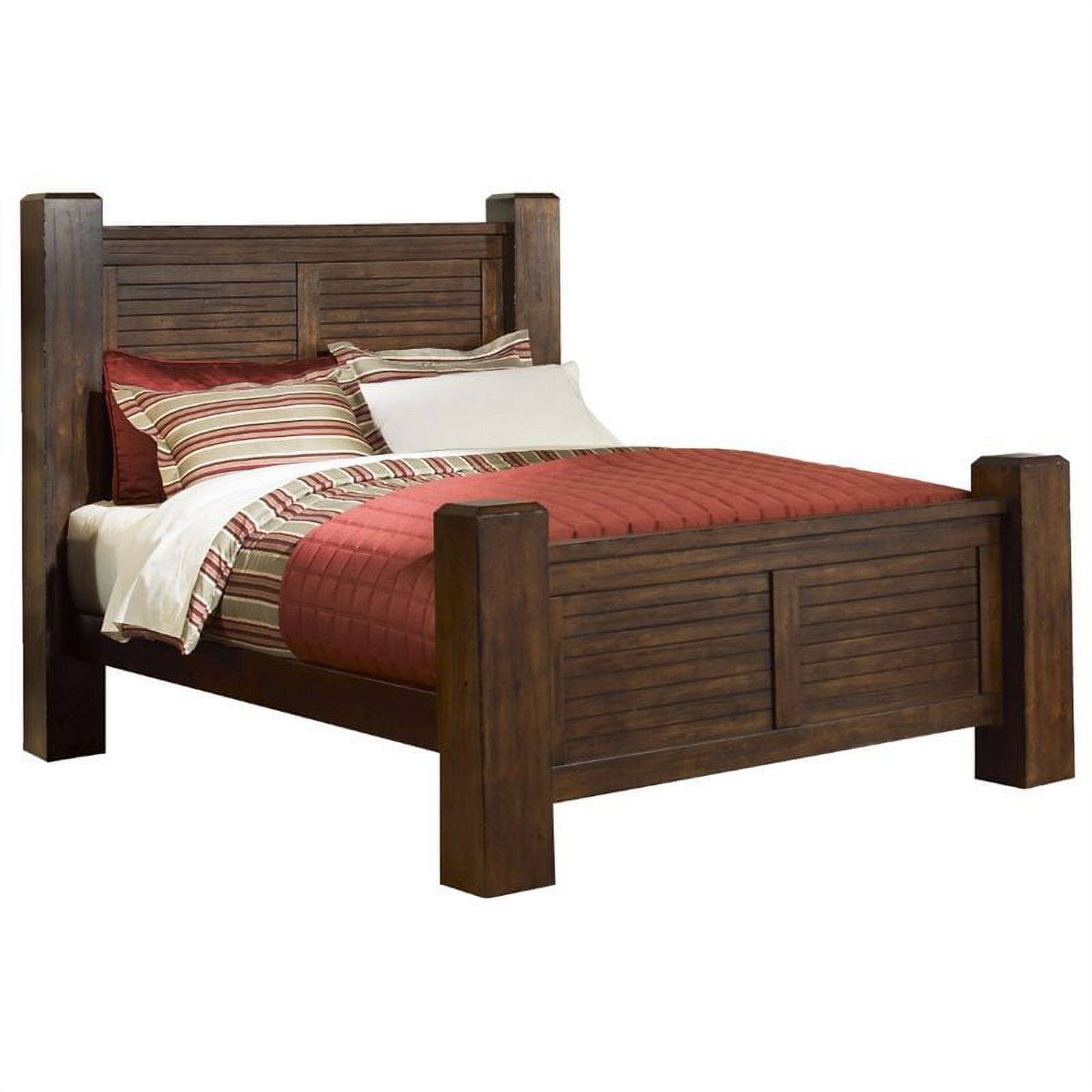 Traditional Mesquite Pine King Poster Bed with Upholstered Headboard