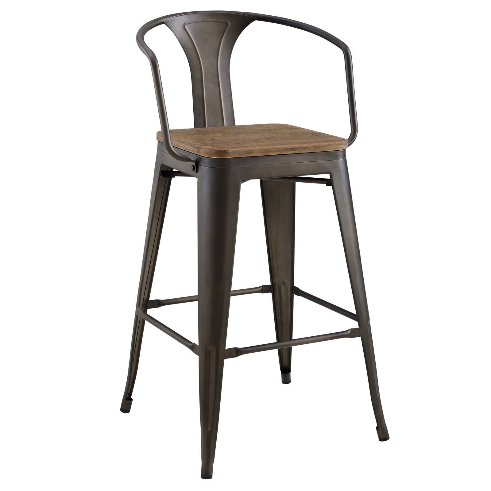 Vintage Industrial Bamboo & Metal High Bar Stool, Brown