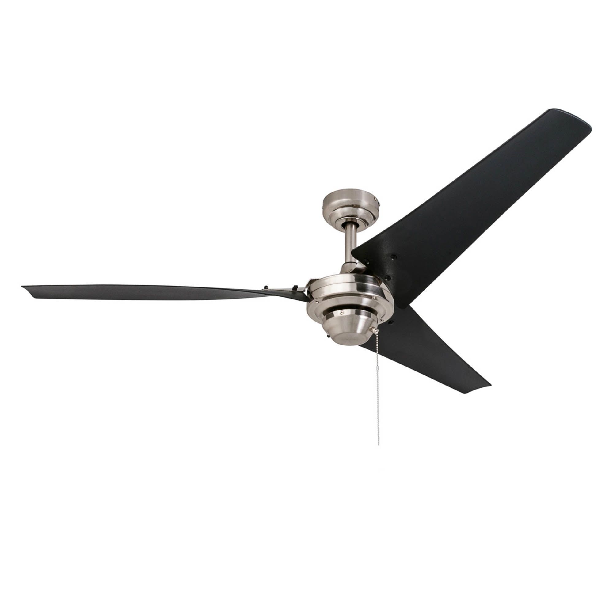 56" Brushed Nickel Industrial Ceiling Fan with Black Blades