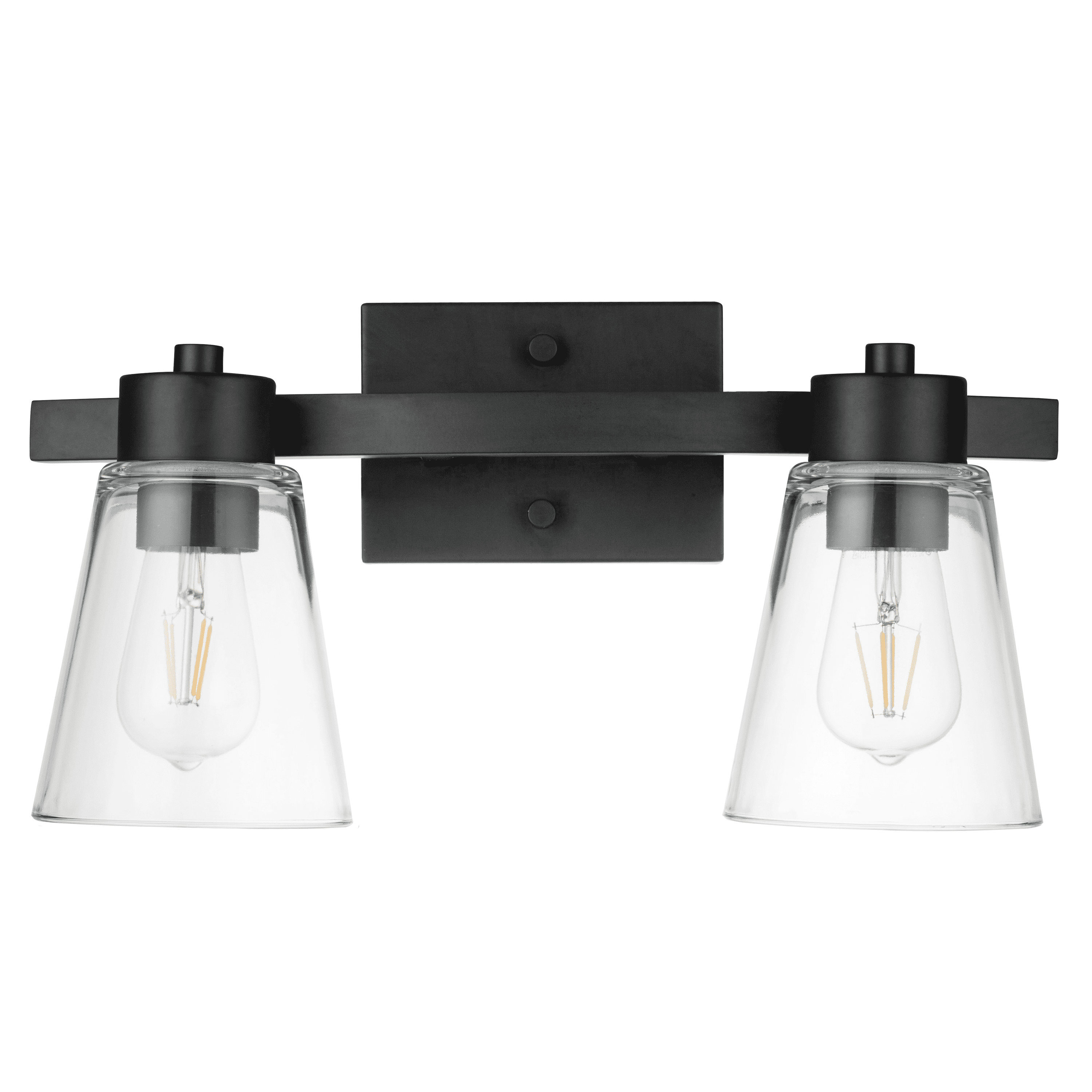 Matte Black Steel 2-Light Vanity Fixture with Clear Glass Shades