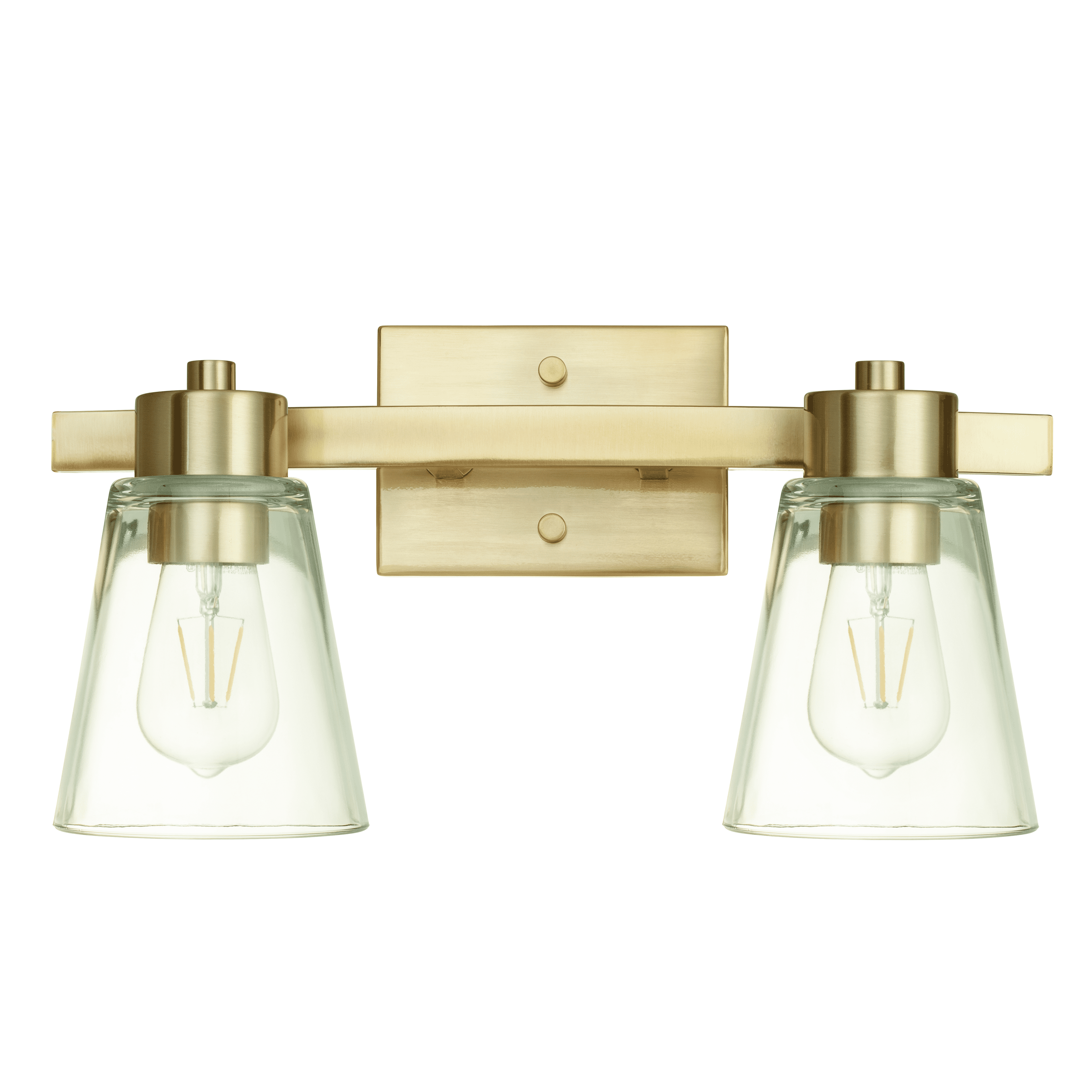 Soft Gold Double Light Vanity Sconce with Clear Glass Shades