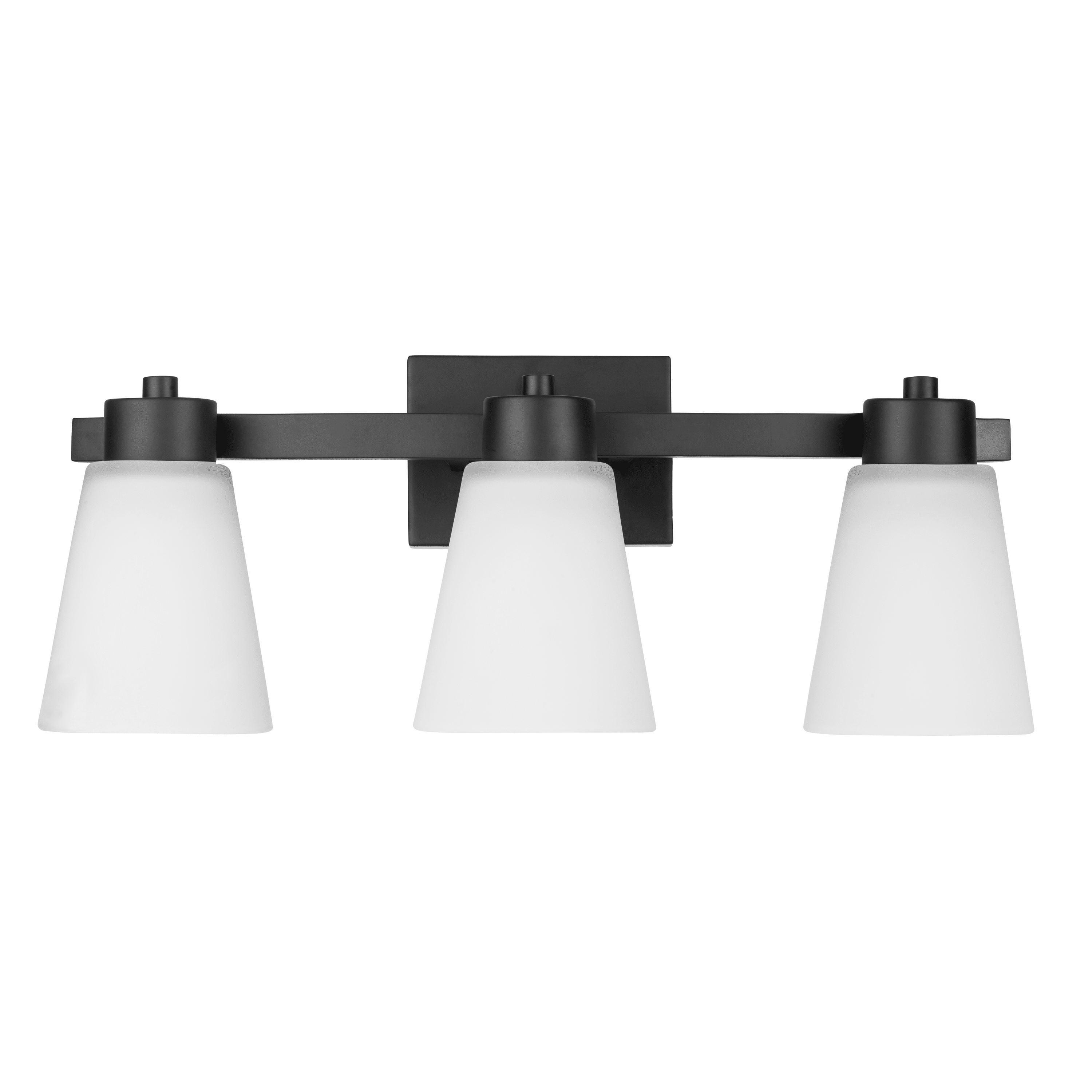Matte Black Steel 3-Light Vanity Fixture with Frosted Glass Shades