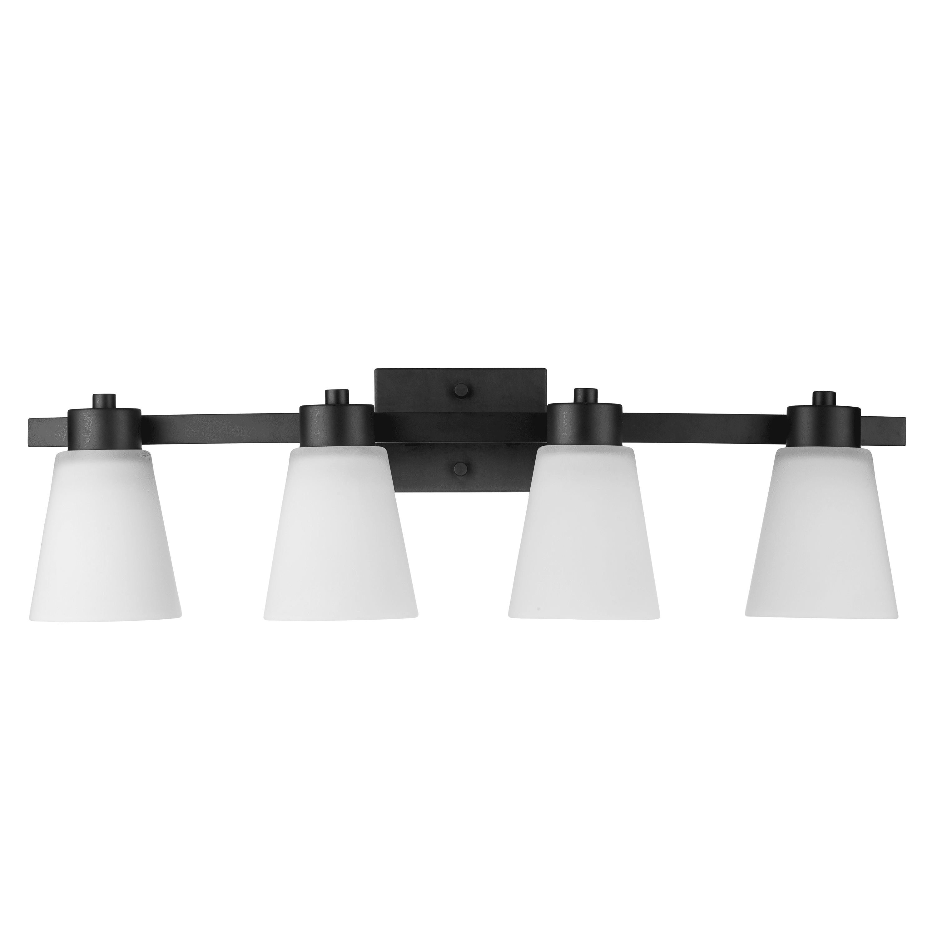 Matte Black 4-Light Vanity Fixture with Frosted Glass Shades