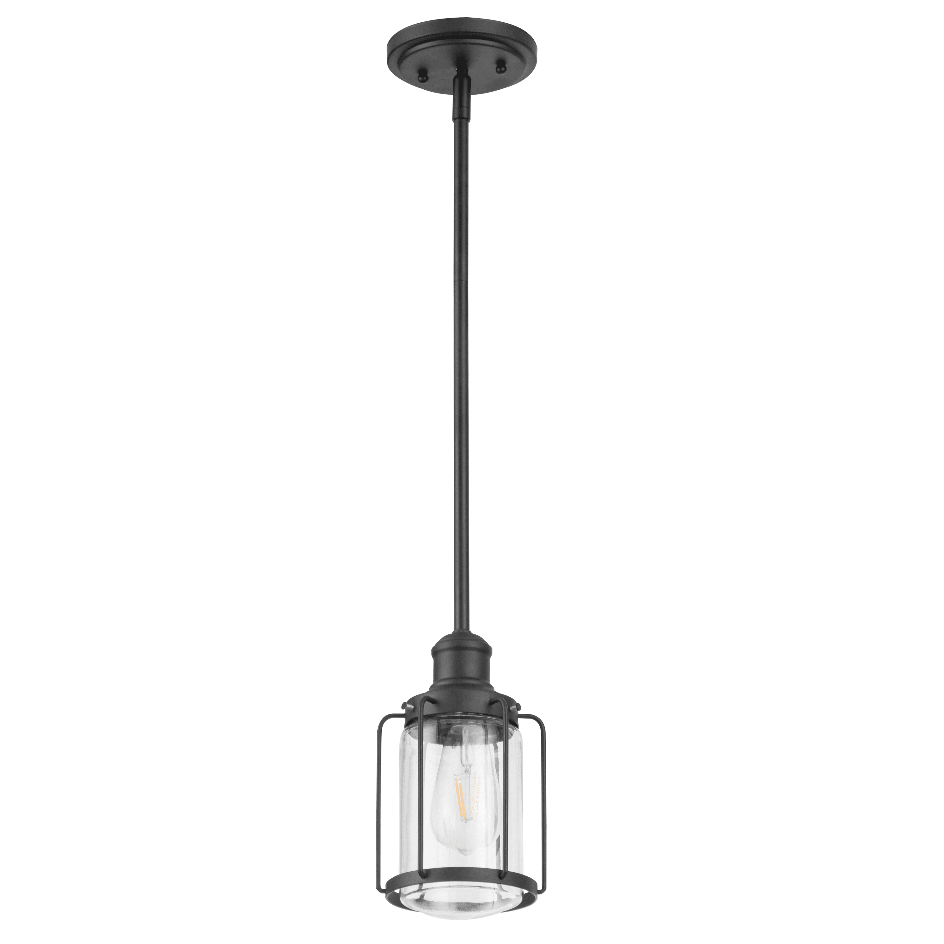 Matte Black Industrial Farmhouse Pendant Light with Clear Glass Shade