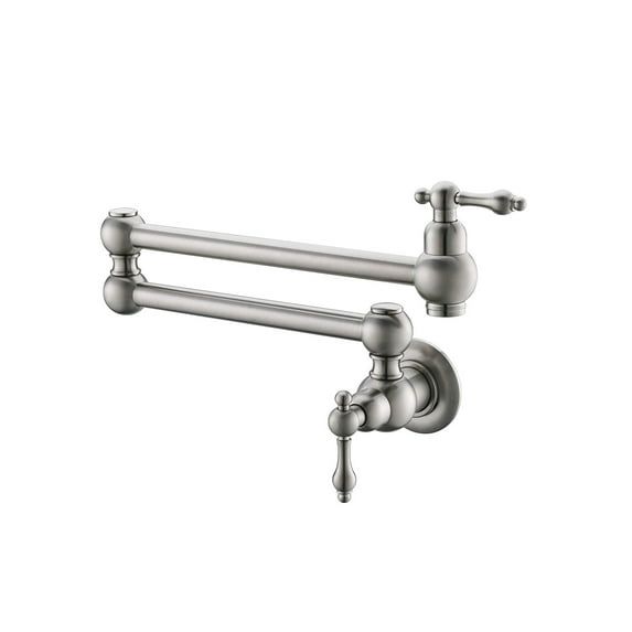Brushed Nickel Wall-Mounted Pot Filler Faucet with Dual Handles