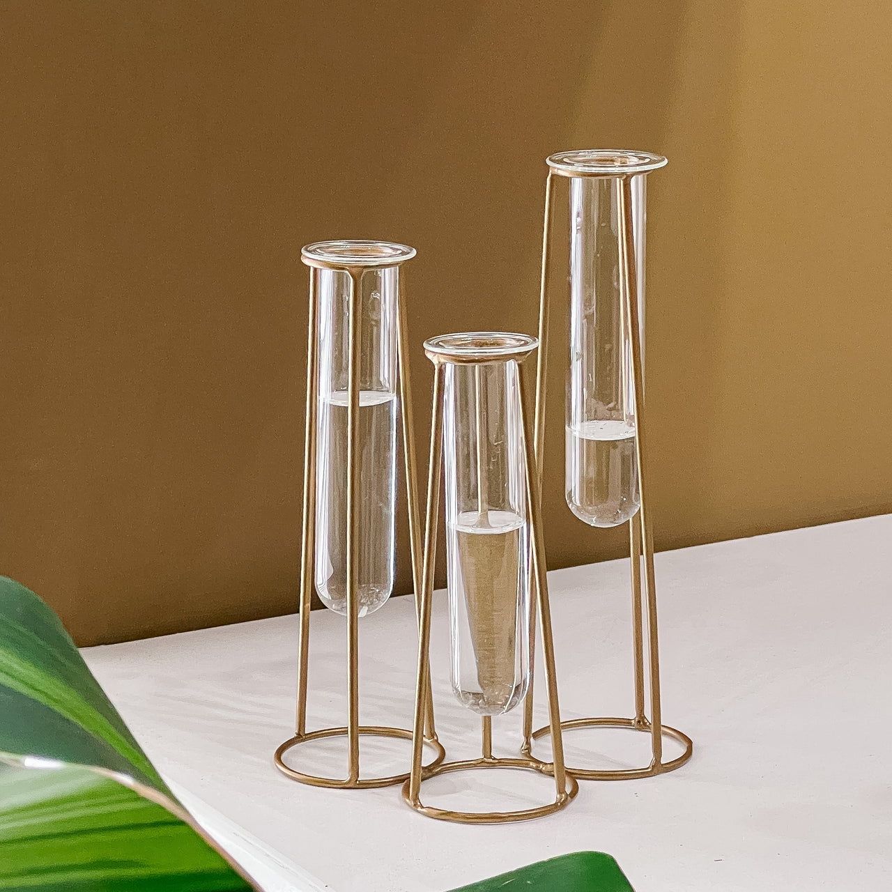 Gold Metal Stand with Glass Test Tube Vases