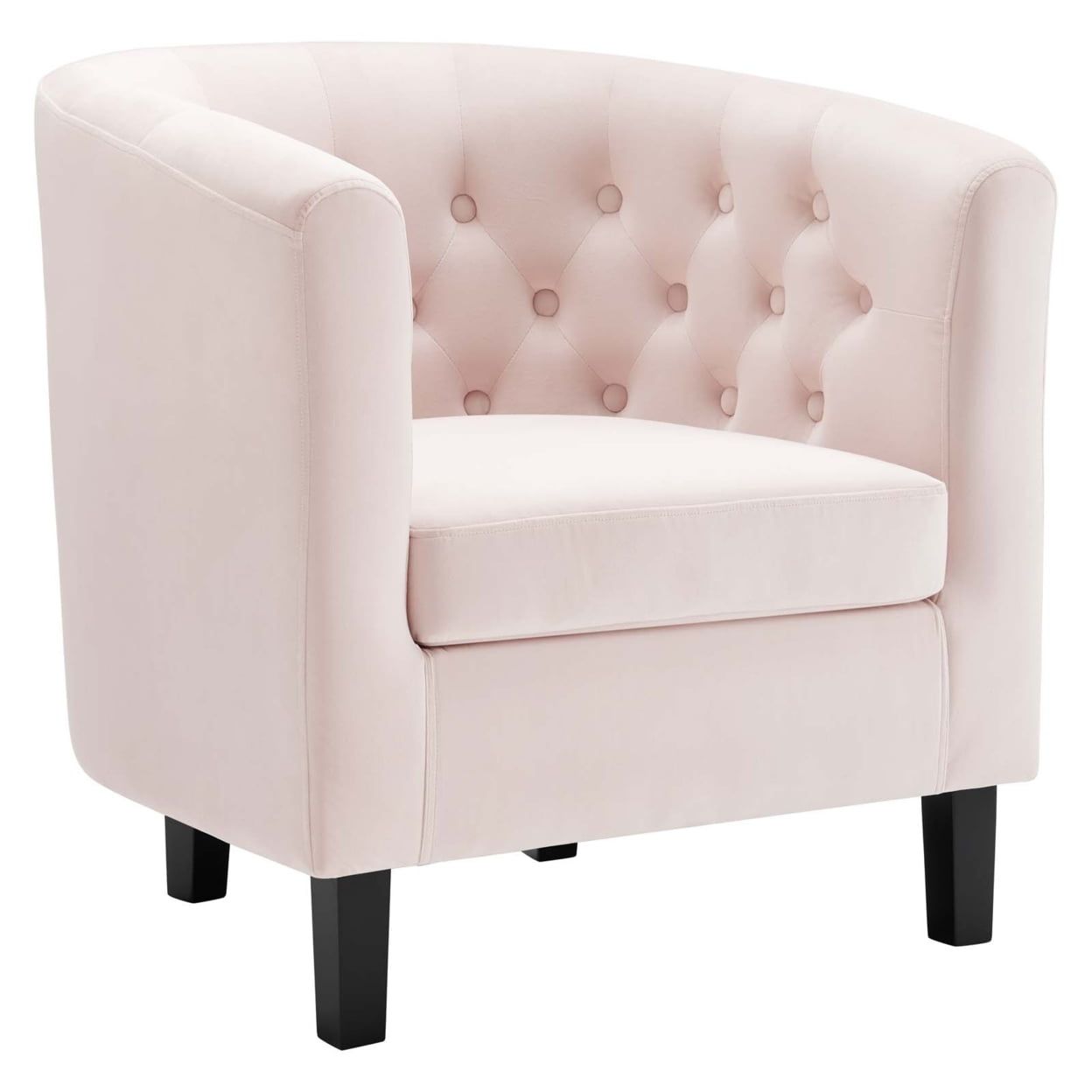 Pink Velvet Barrel Armchair with Wood Legs