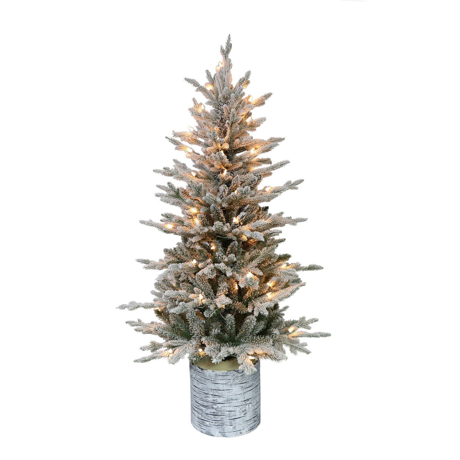 4.5 ft Pre-Lit White Flocked Fir Potted Christmas Tree