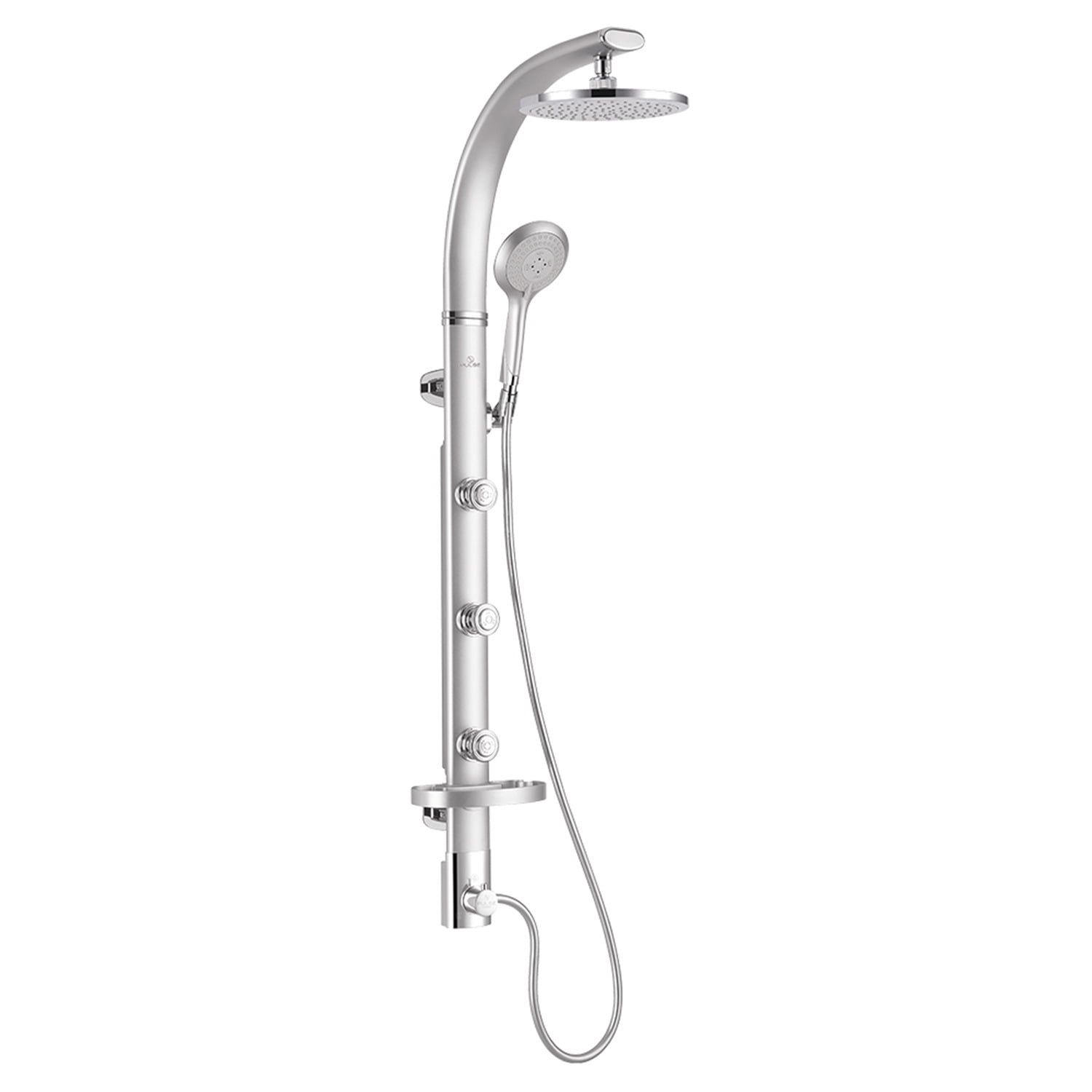 Silver Multi-Function Shower System with Rain Showerhead and Body Jets