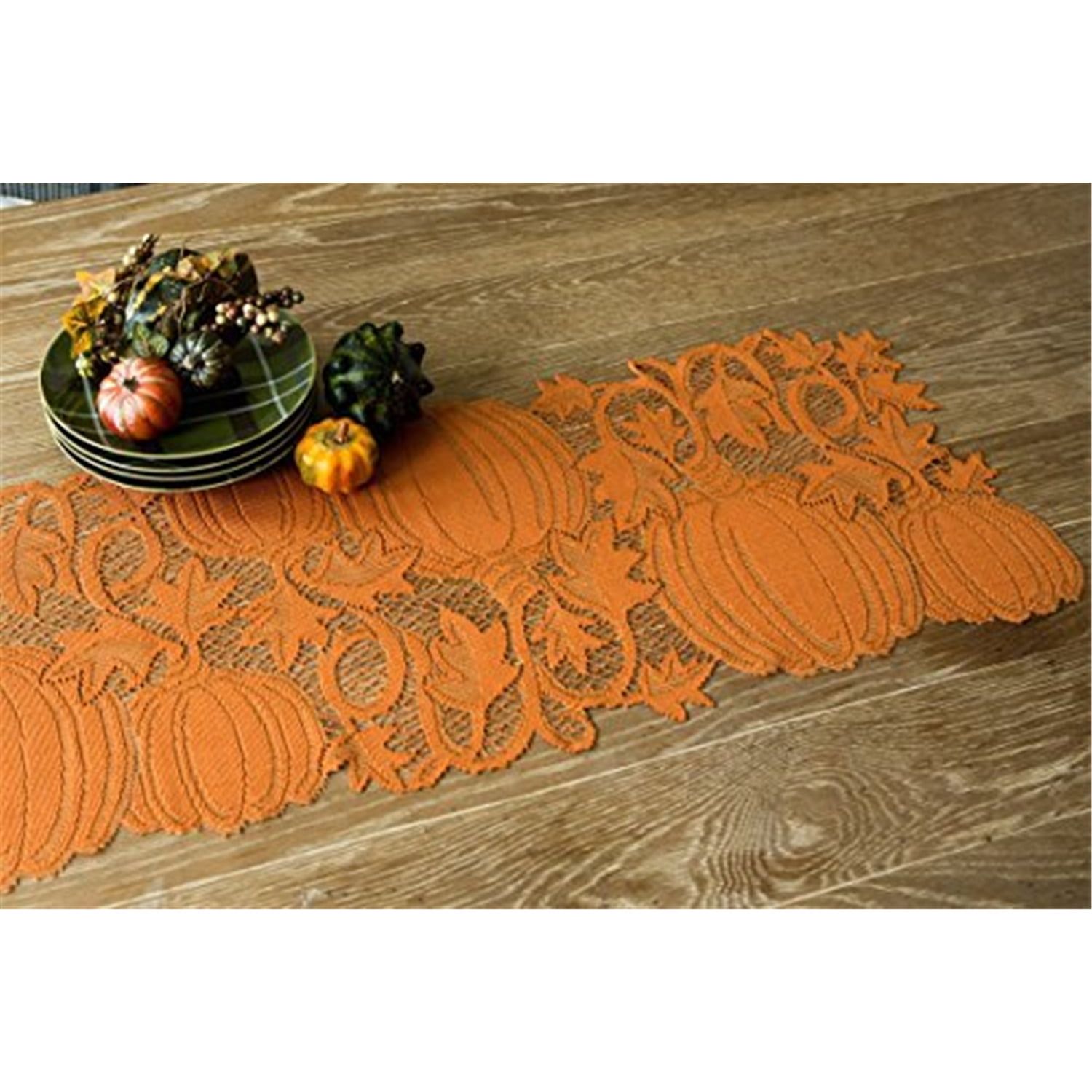 Burnt Orange Pumpkin Vine Lace Table Runner 14x36