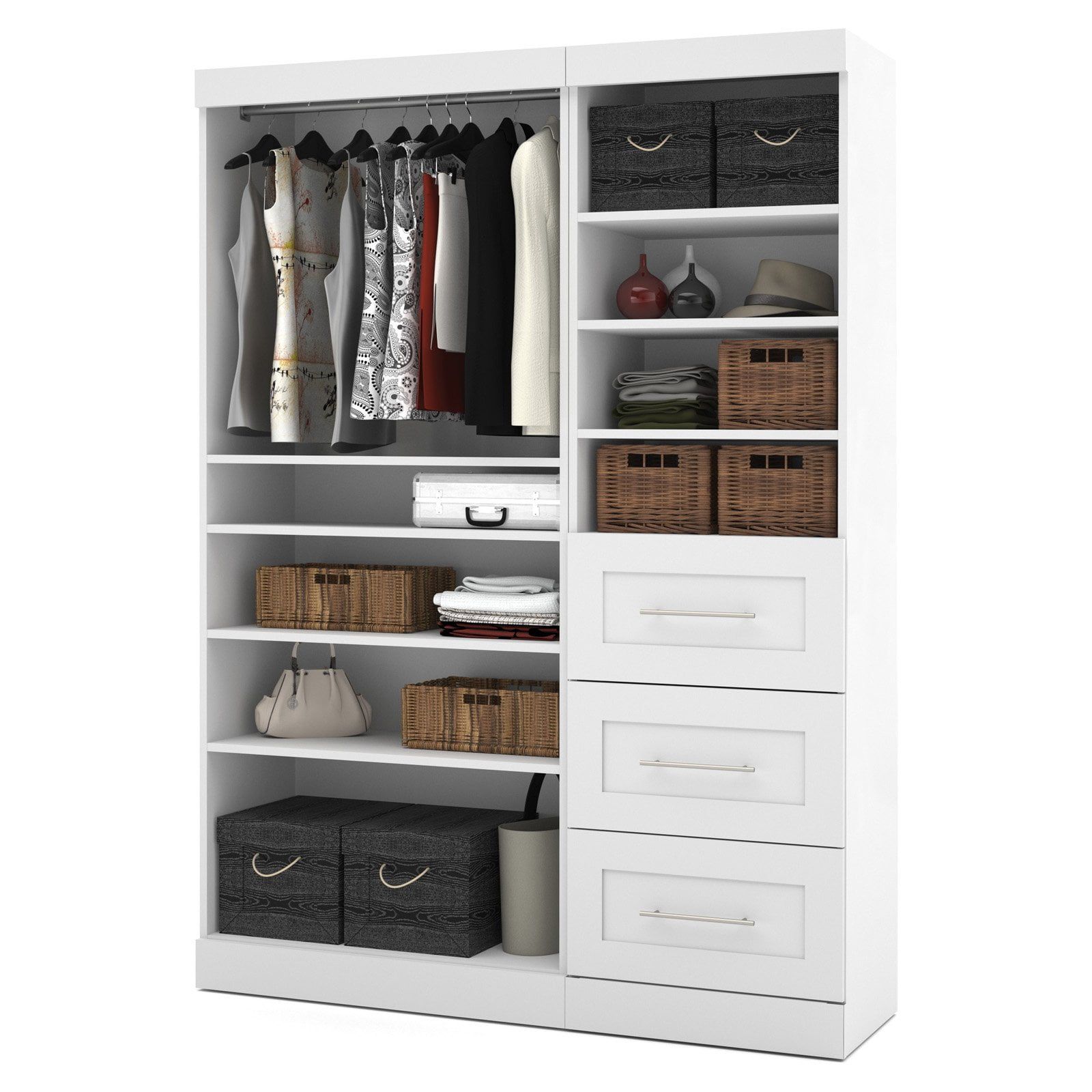 White 61" Closet Organizer System with Drawers and Shelves