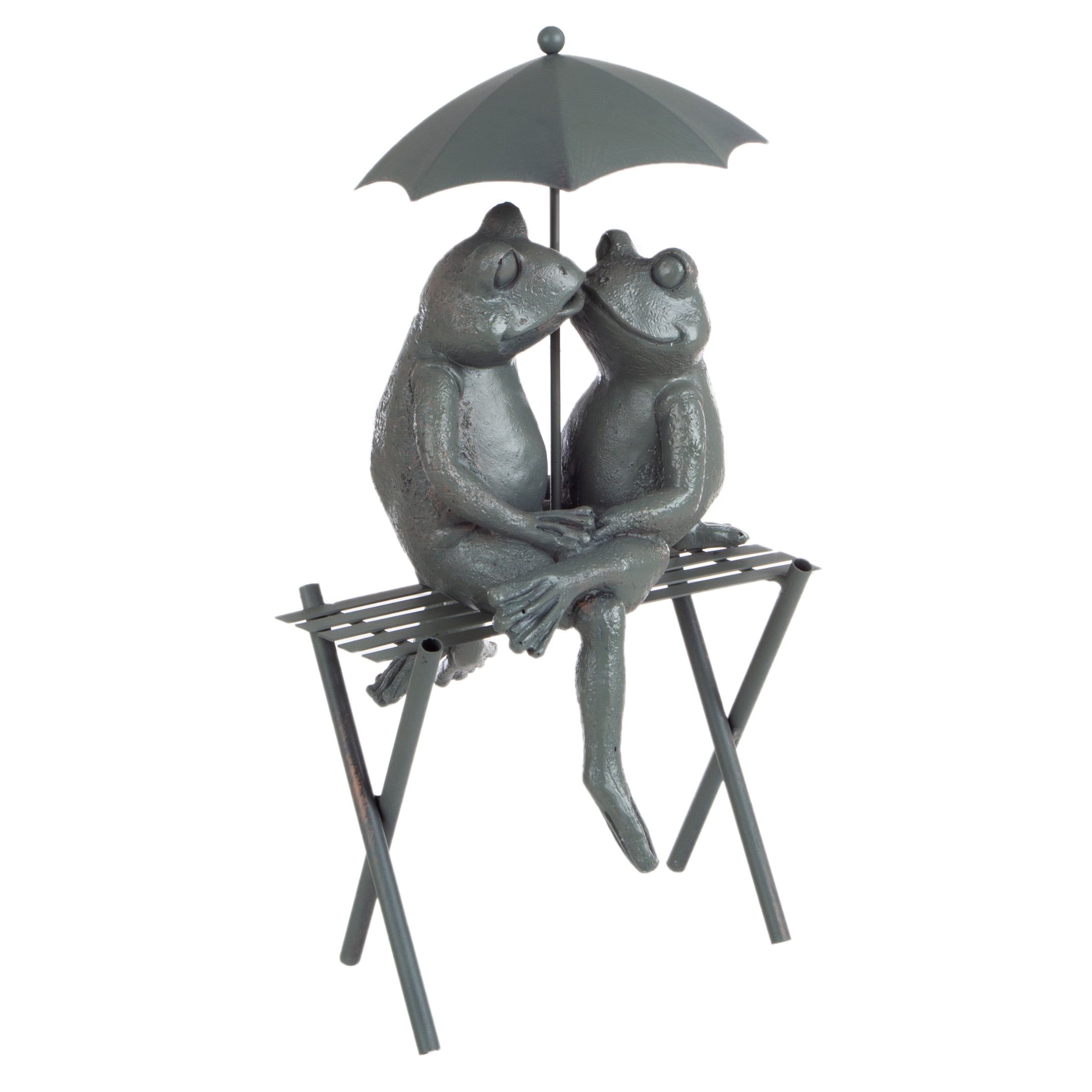 Romantic Frog Couple Polyresin Garden Statue with Umbrella