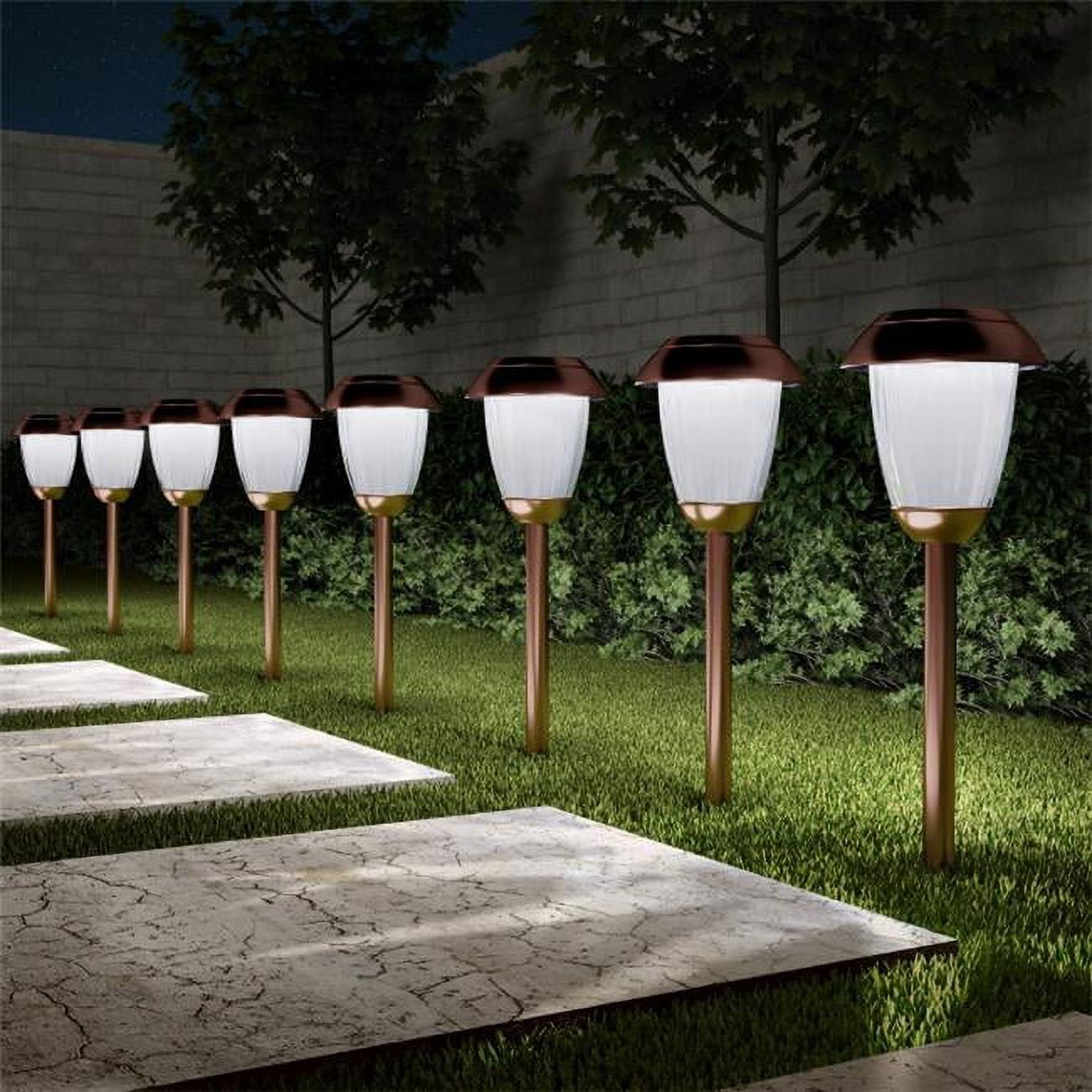 16" Copper Solar LED Pathway Lights with Gunmetal Finish, Set of 8