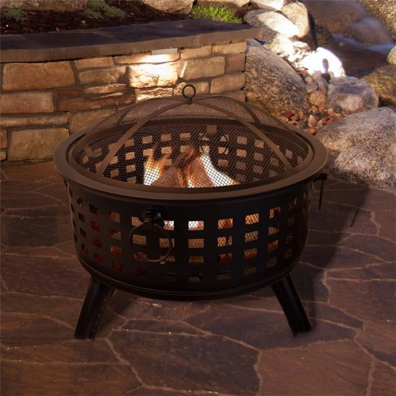 Pure Garden 26" Black Metal Wood Burning Fire Pit Set