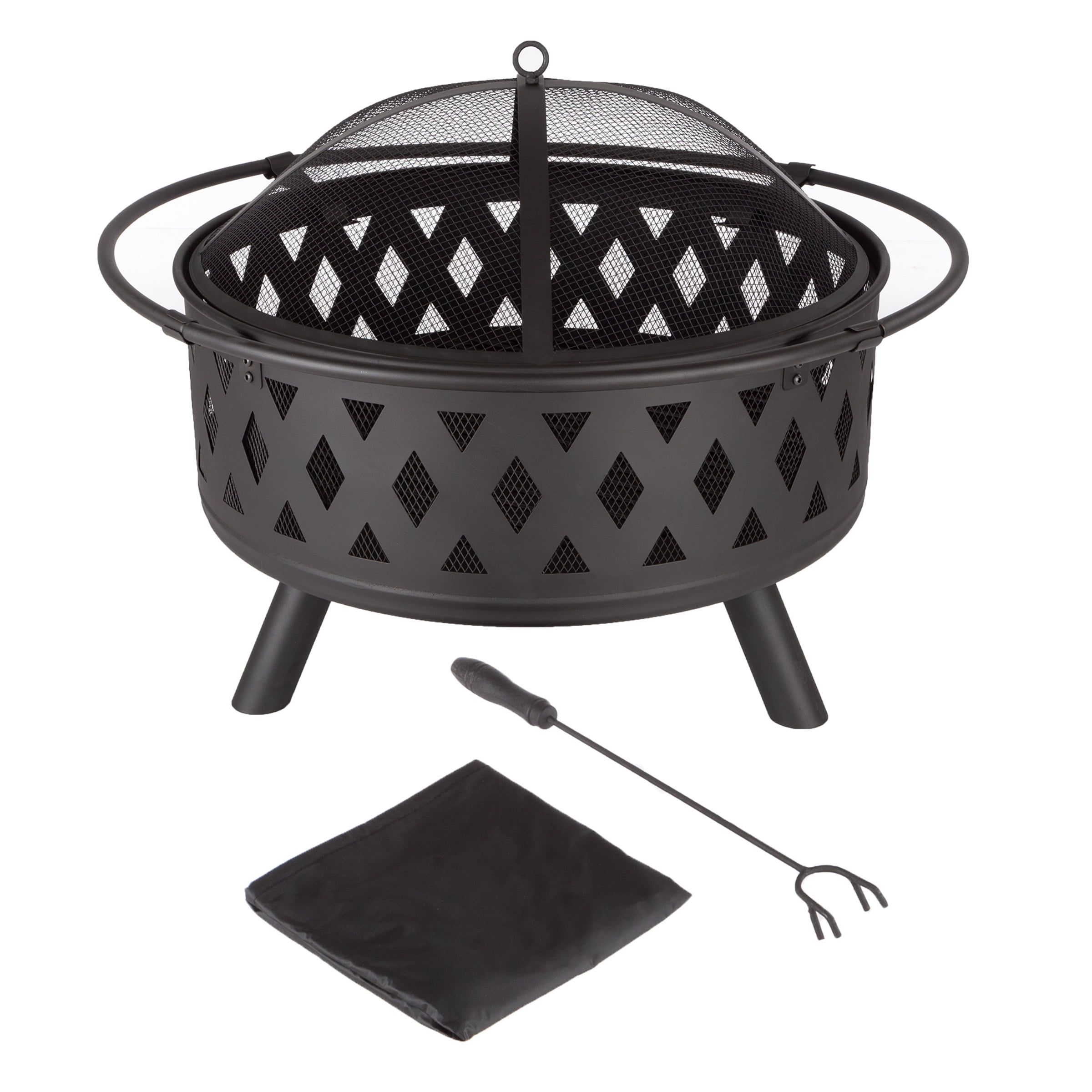 Pure Garden 32-Inch Black Wood Burning Fire Pit with Accessories