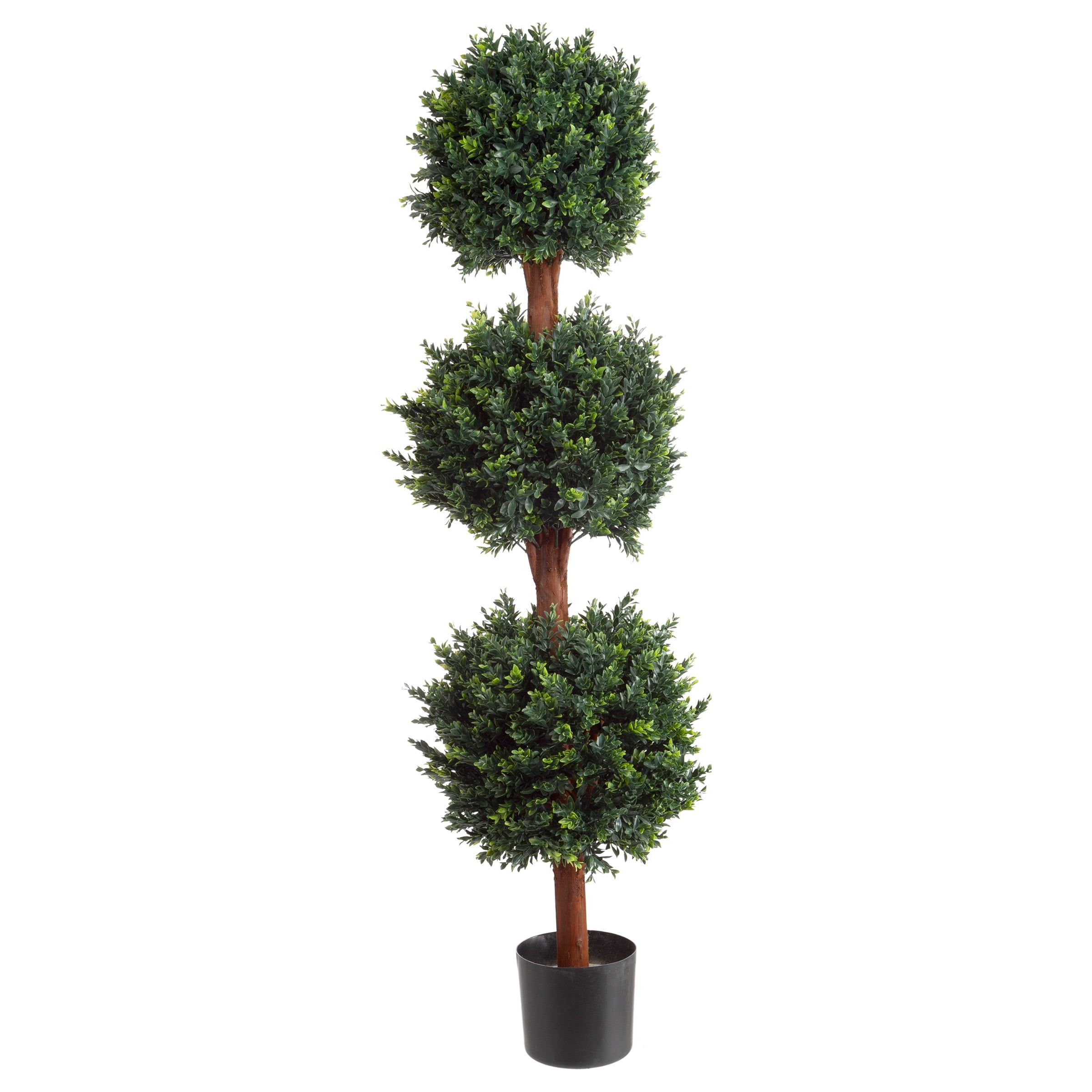 5FT Green Hedyotis Triple Ball Artificial Topiary in Black Pot