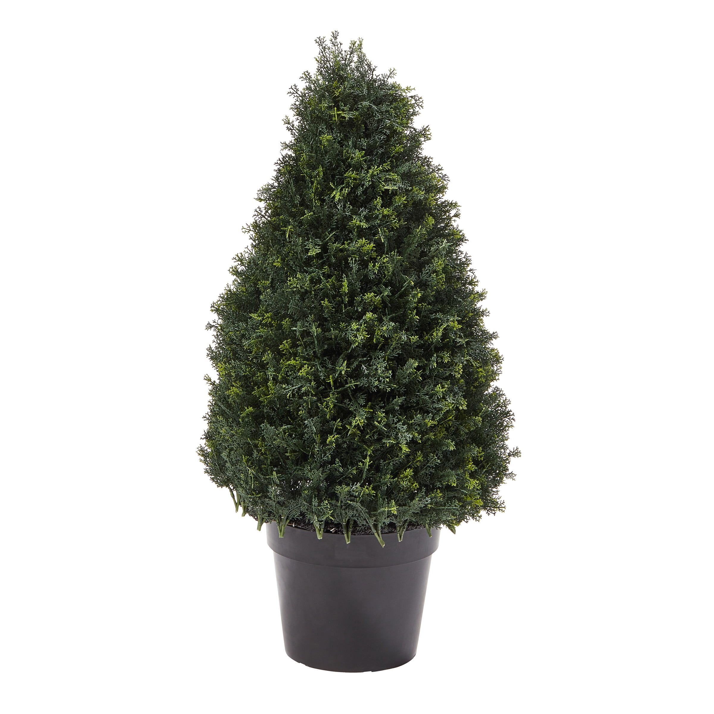 Elegant Cypress Topiary Faux Shrub in Sleek Black Plastic Pot, 37"