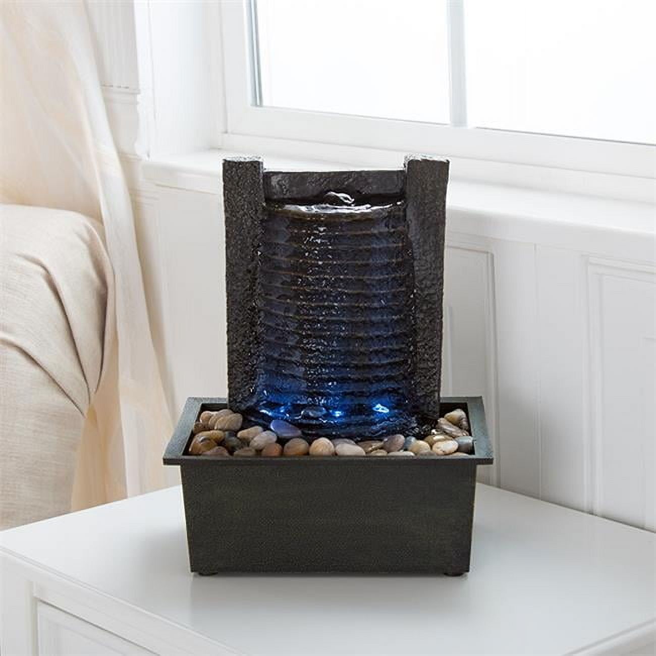 Black Polyresin Tabletop Water Fountain with LED Lights