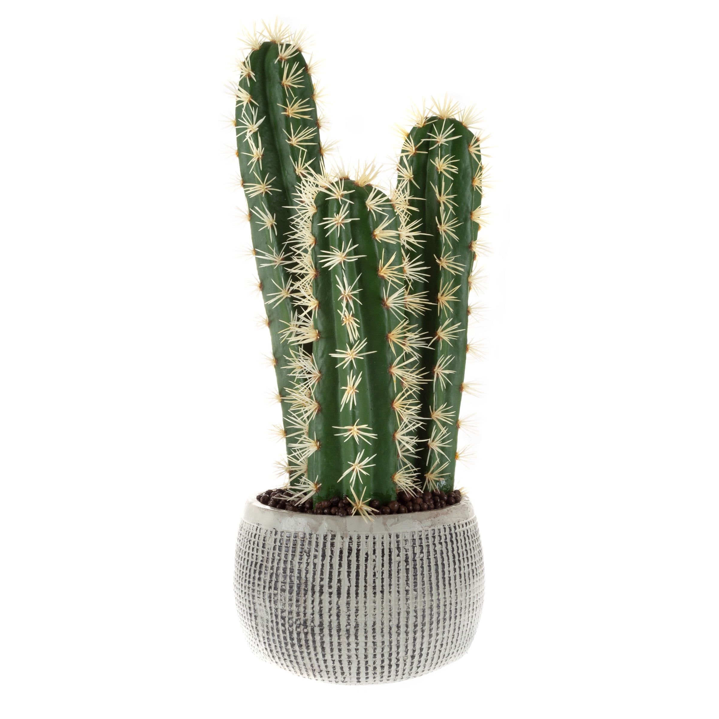 22-Inch Green Artificial Cactus in Gray Clay Pot