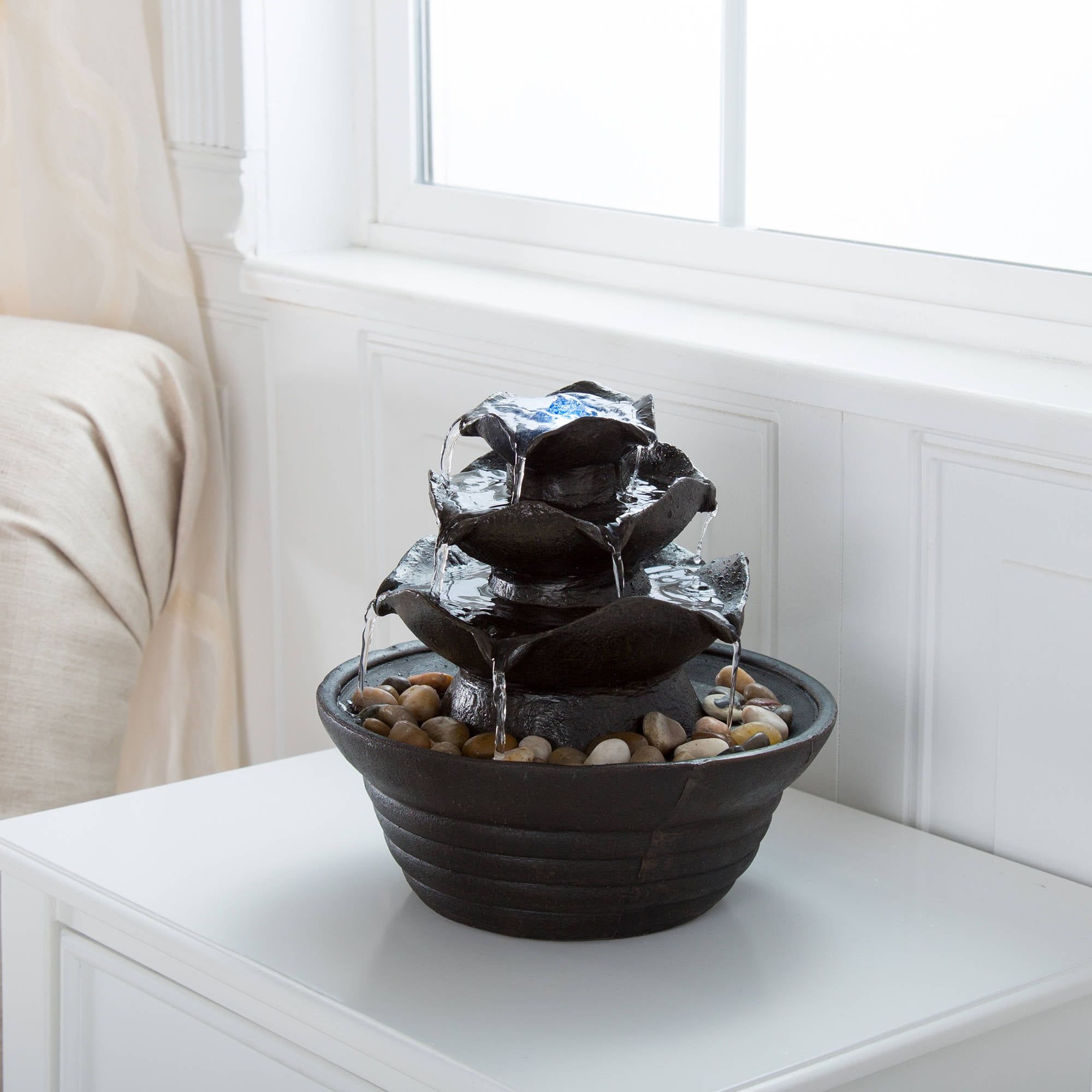 Serenity Zen 3-Tier Polyresin Tabletop Fountain with LED Lights