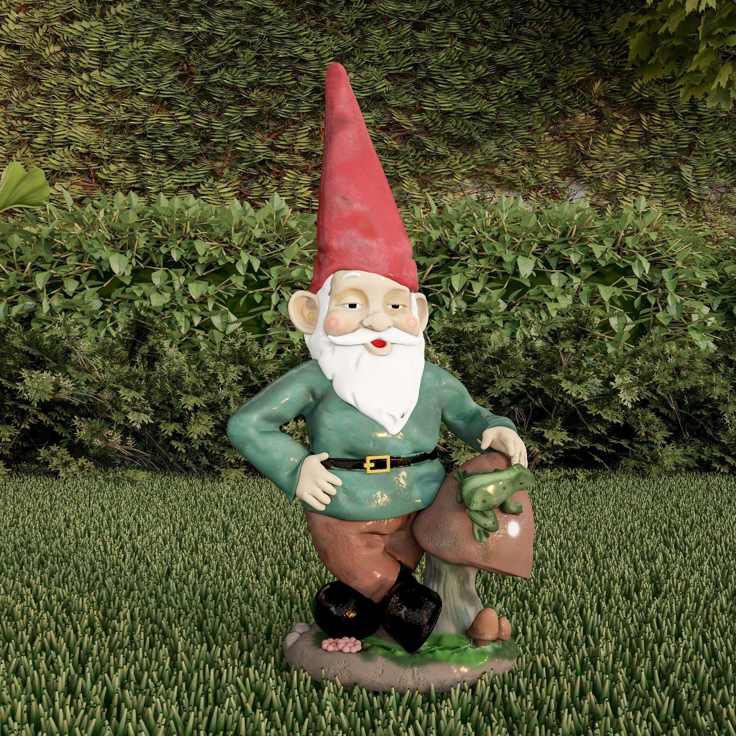 Whimsical Resin Lawn Gnome with Mushroom and Frog