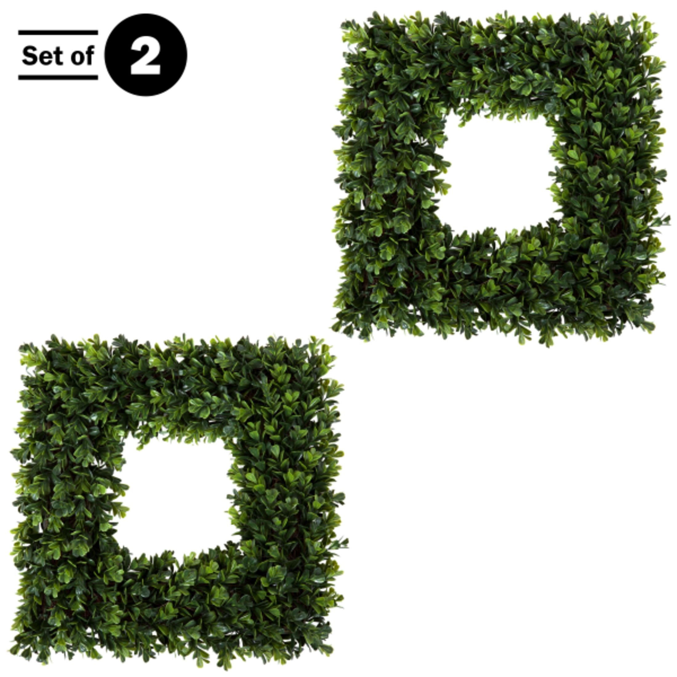 Set of Two 16.5-Inch Square Artificial Boxwood Wreaths