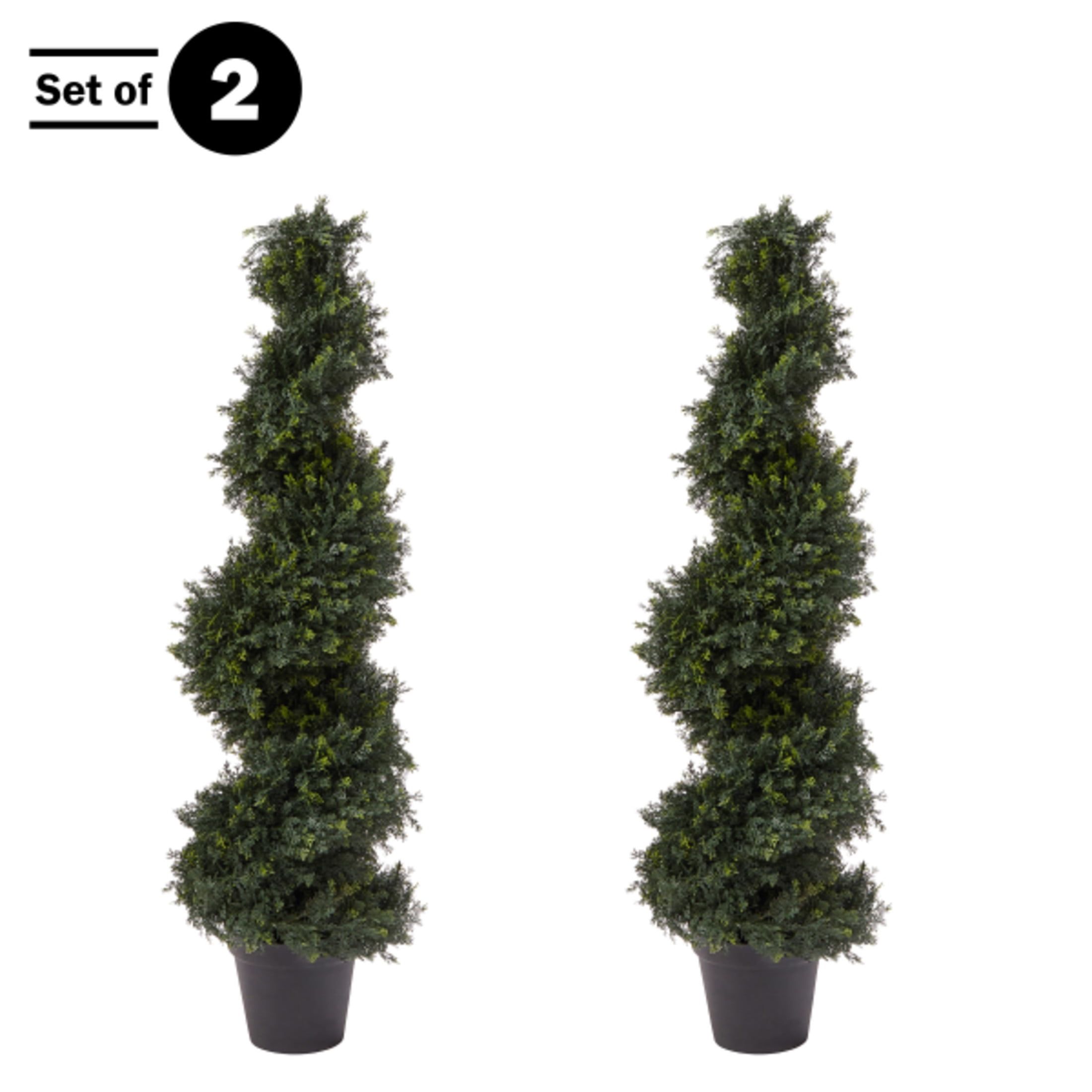 Set of Two 4ft Spiral Cypress Artificial Topiary Trees in Pots