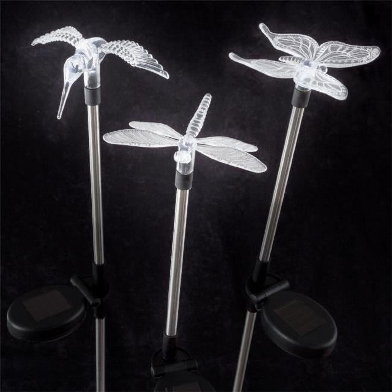 Solar Outdoor LED Stake Lights with Butterfly, Hummingbird, and Dragonfly Toppers