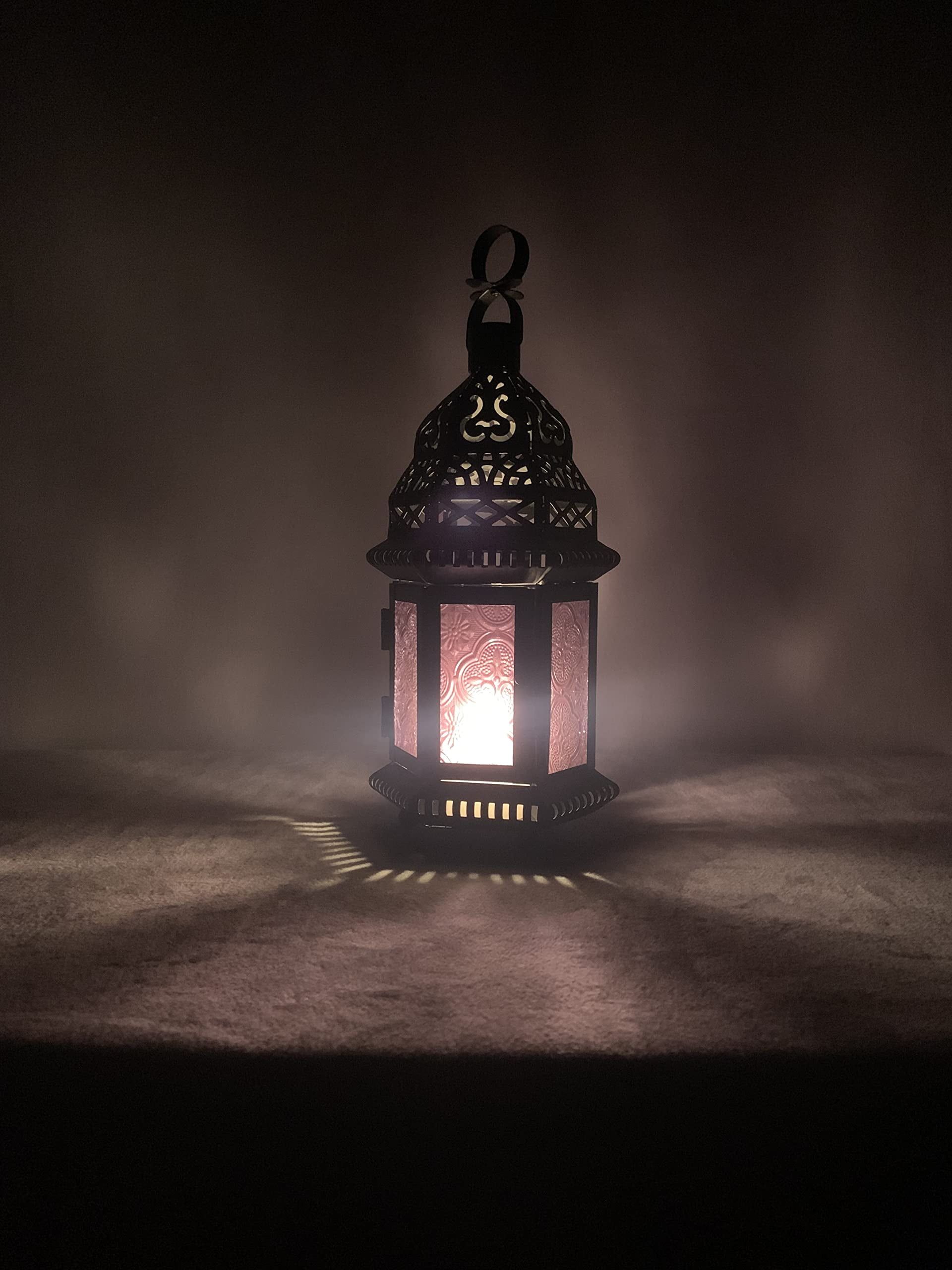 Purple Moroccan Style Iron and Glass Candle Lantern