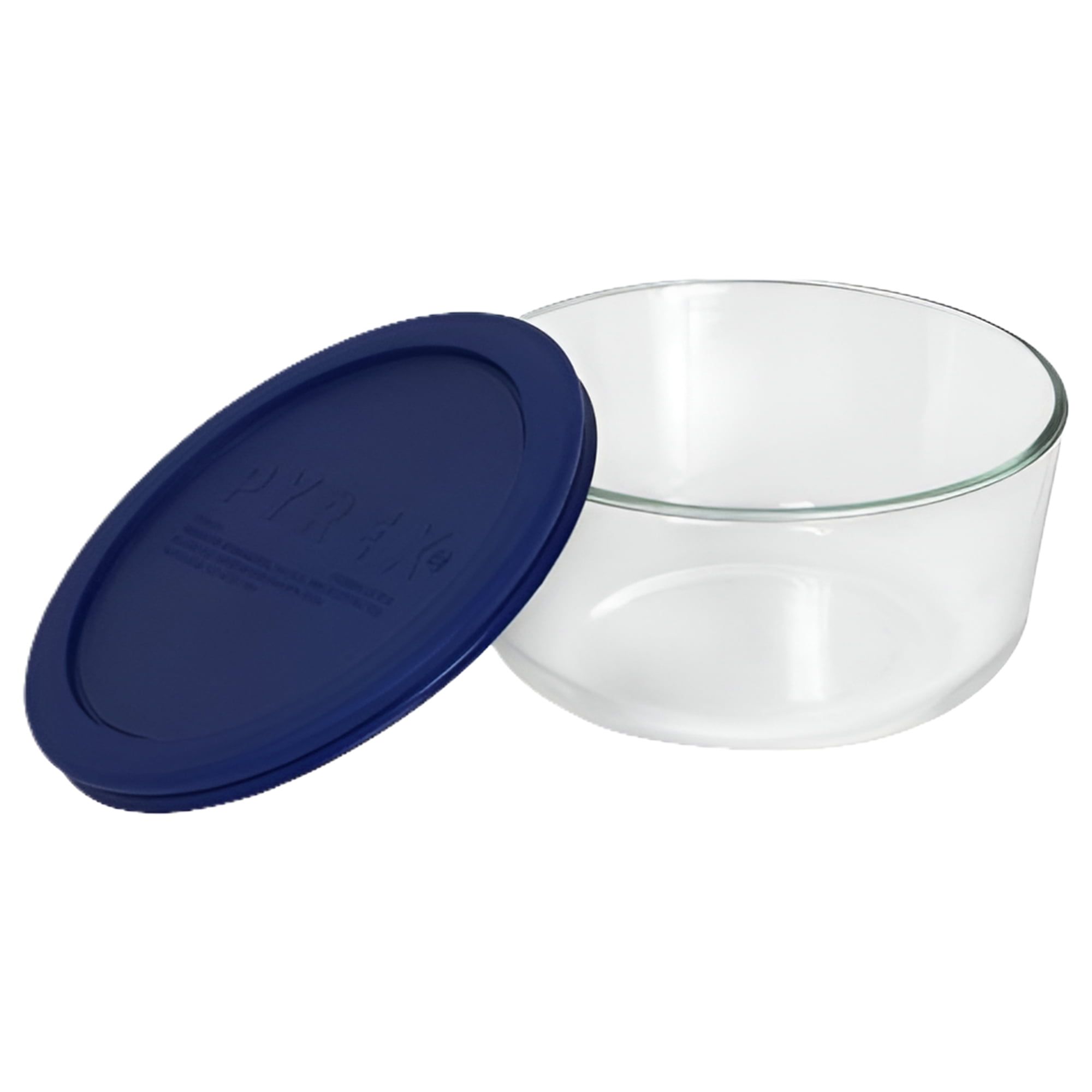 Clear Glass Round Storage Bowl with Blue Lid, 950ml