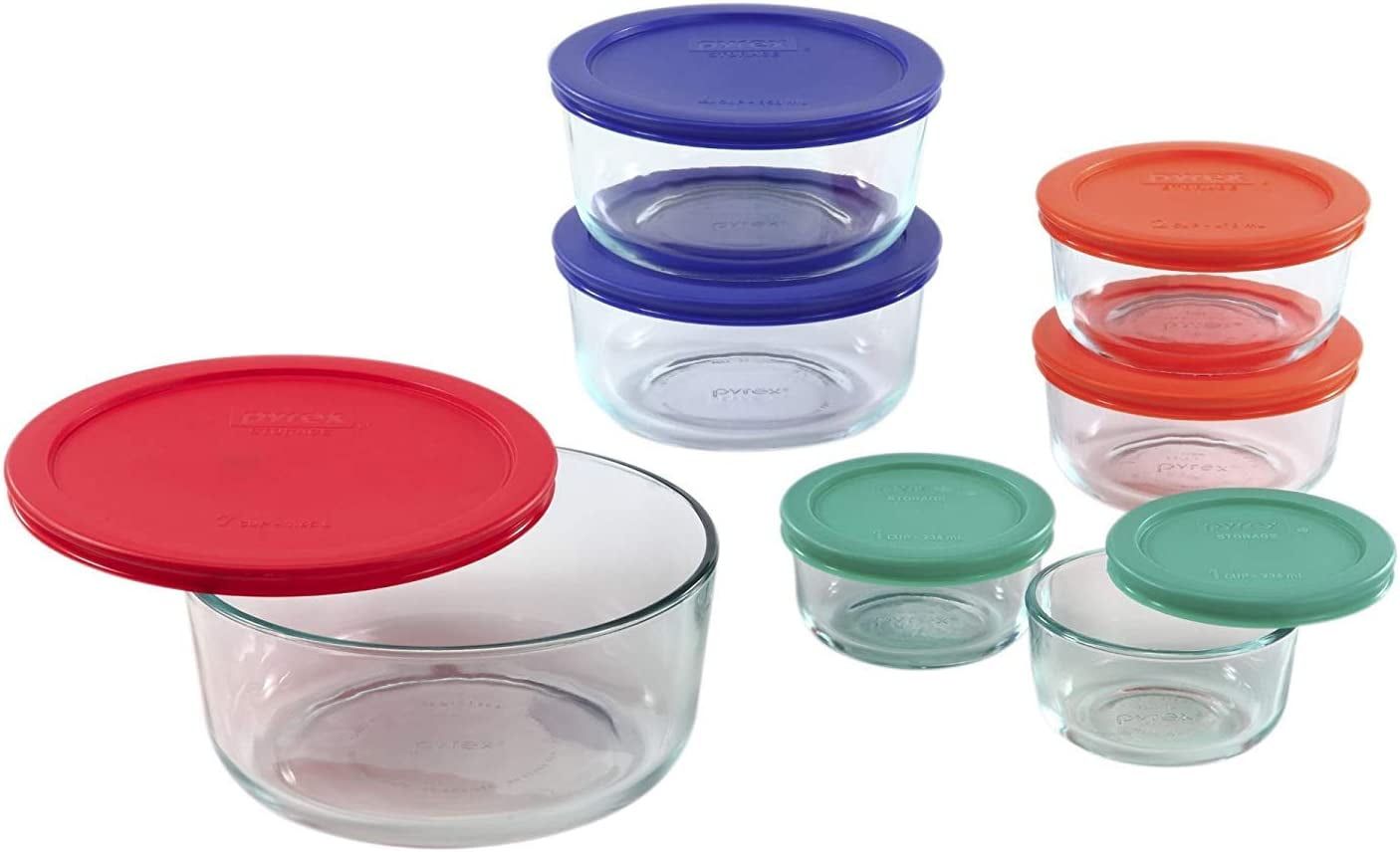 14-Piece Clear Glass Food Storage Bowl Set with Colored Lids