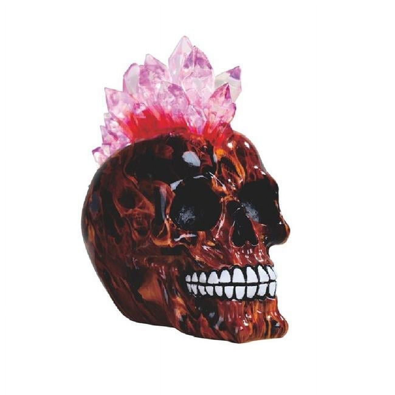 Red LED Light Fire Punk Skull with Crystal Mohawk Figurine