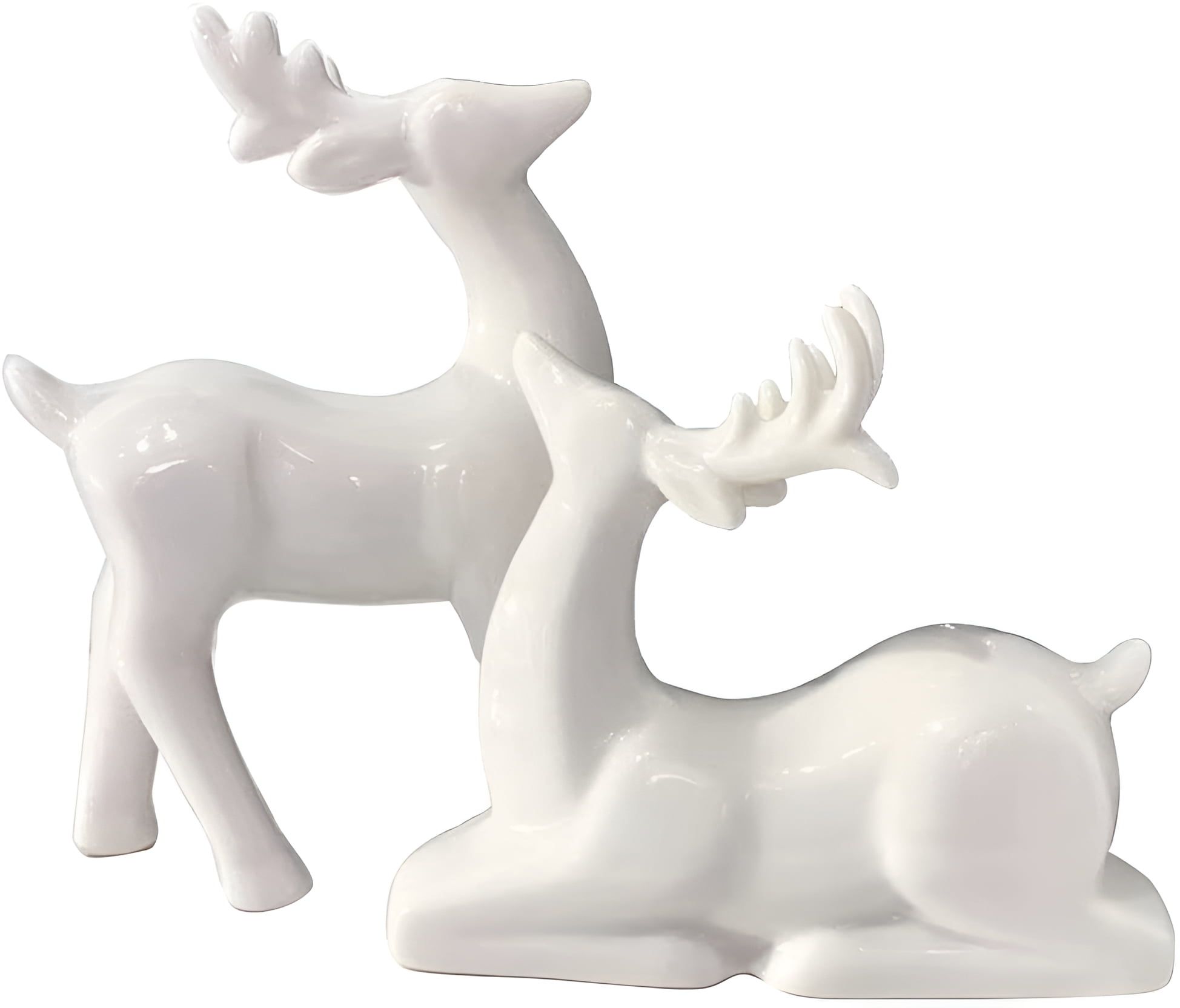 White Porcelain Christmas Deer Figurines Set