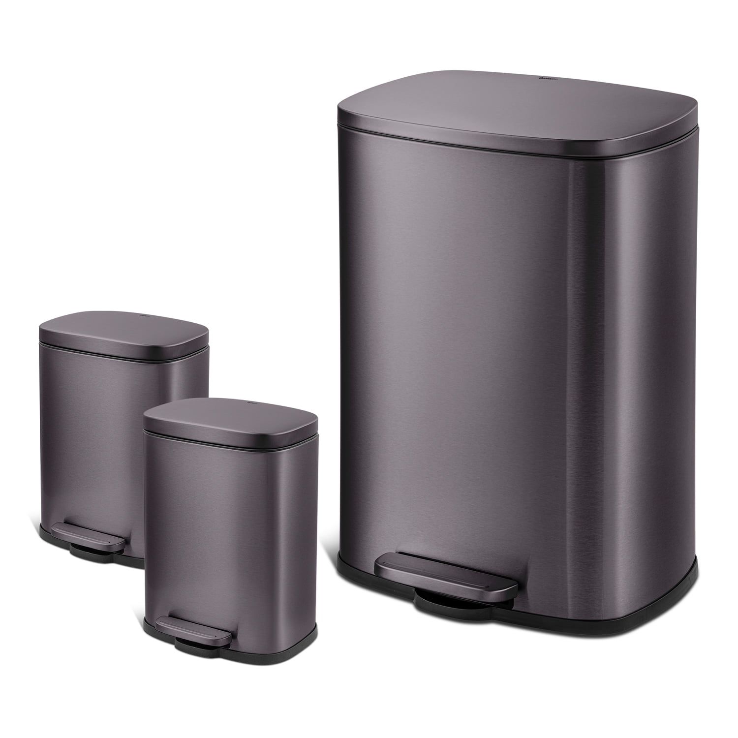 Black Stainless Steel Commercial Step Trash Can Set with Soft Close Lid