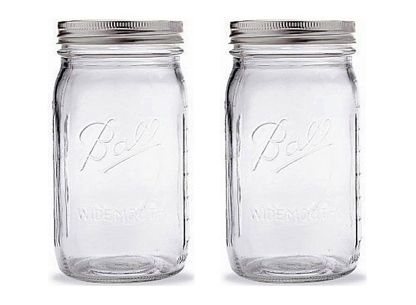 Set of 2 Clear Glass Quart Jars with Silver Lids