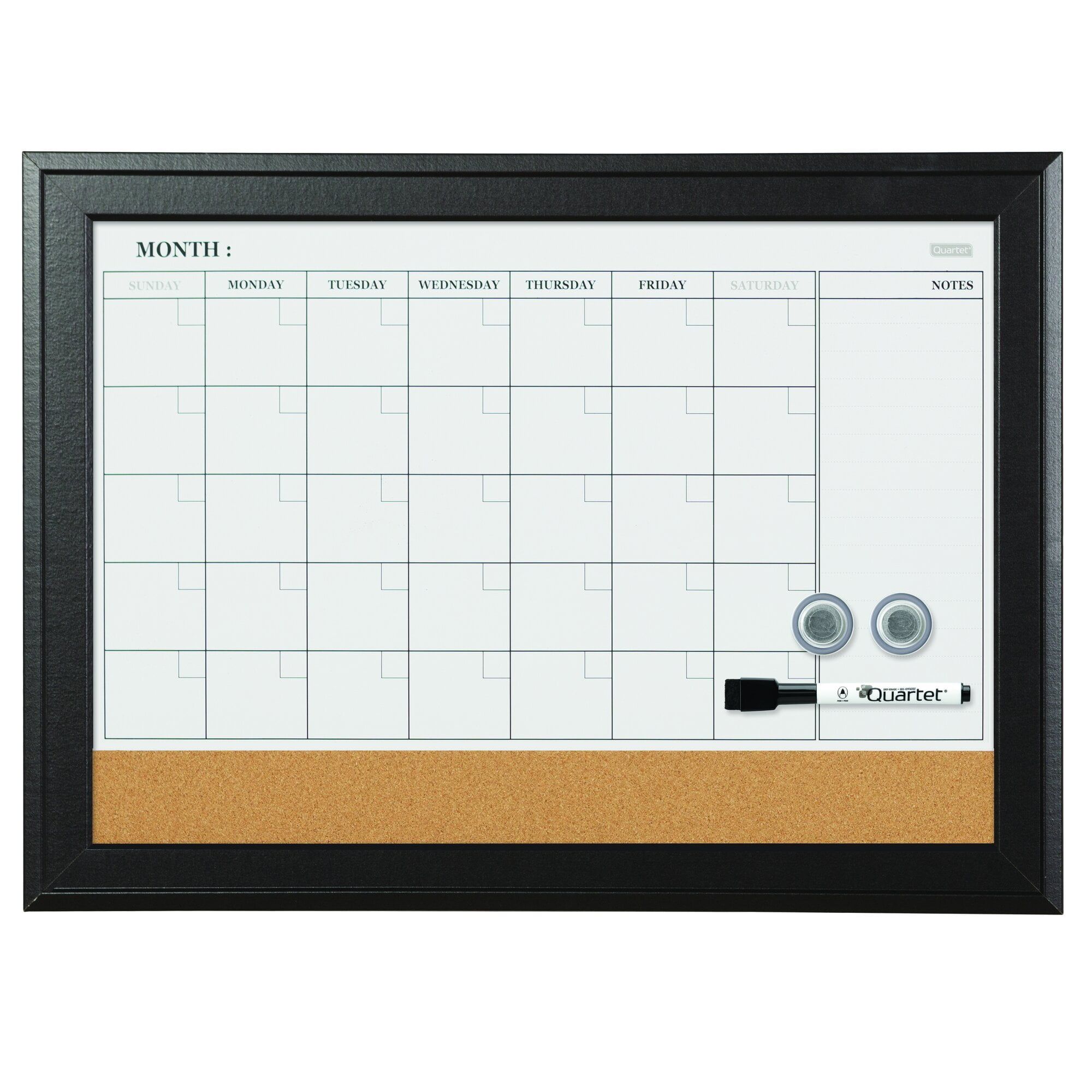 Espresso Magnetic Dry-Erase and Cork Calendar Board, 23" x 17"