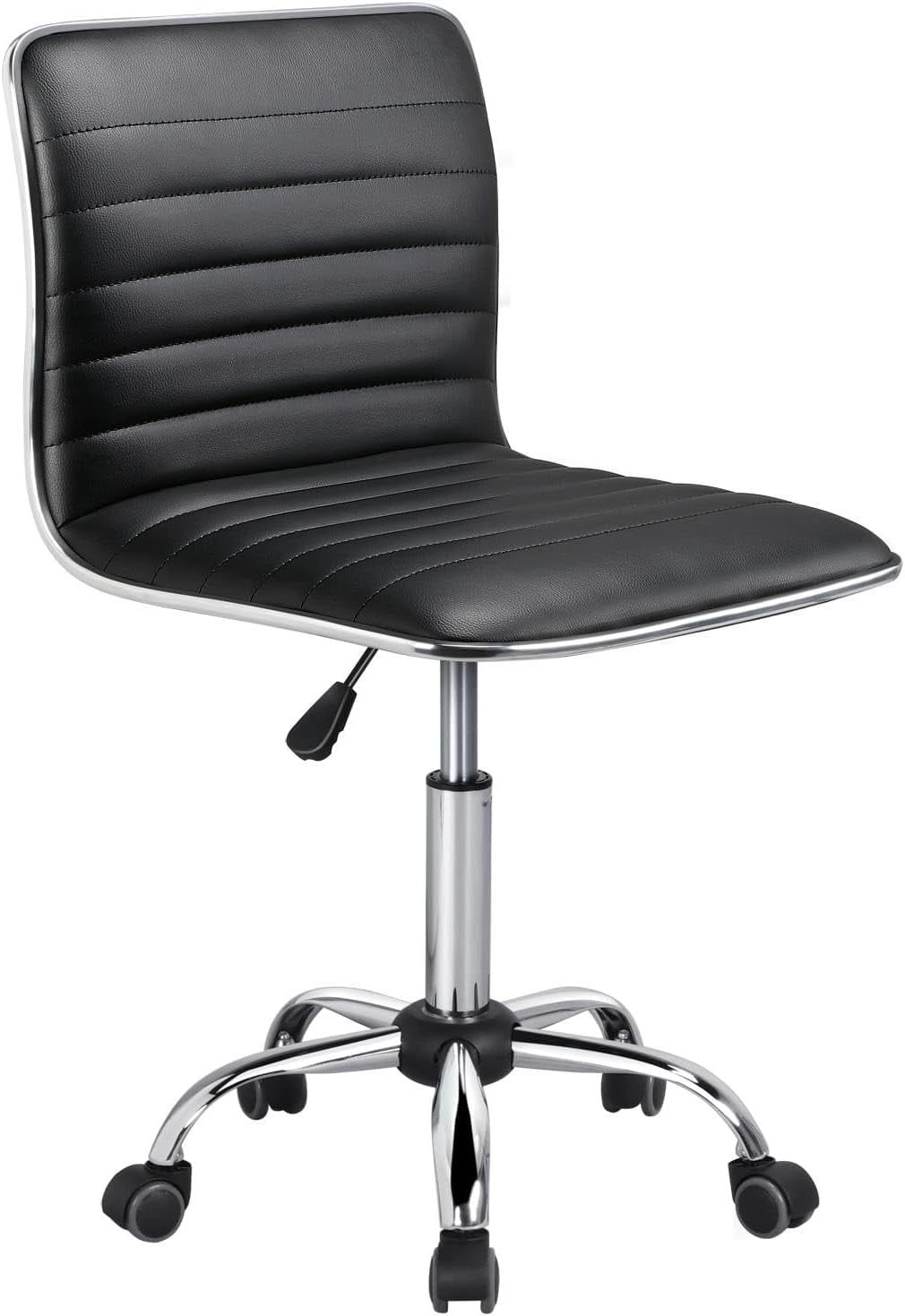 Alan Low Back Armless Black Vinyl Swivel Task Chair with Chrome Base