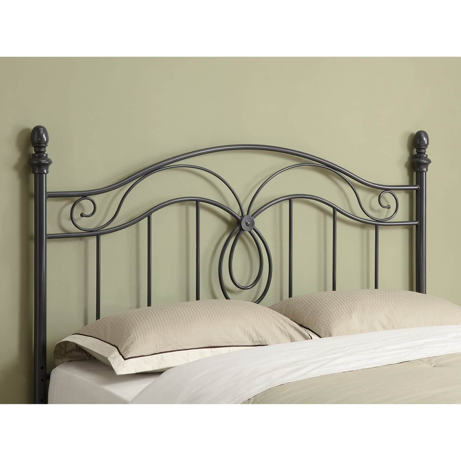 Black Metal Queen Bed Frame with Upholstered Headboard