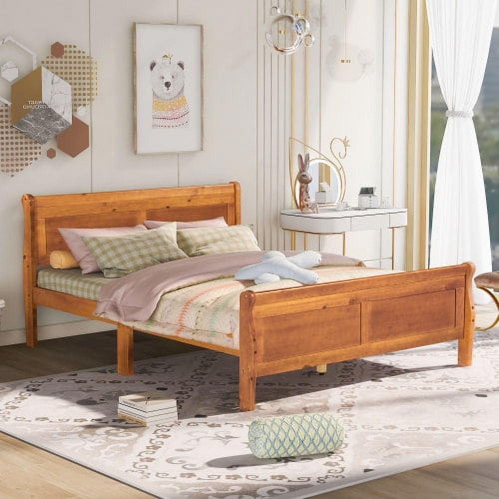 Queen Size Pine Wood Platform Bed with Headboard and Footboard