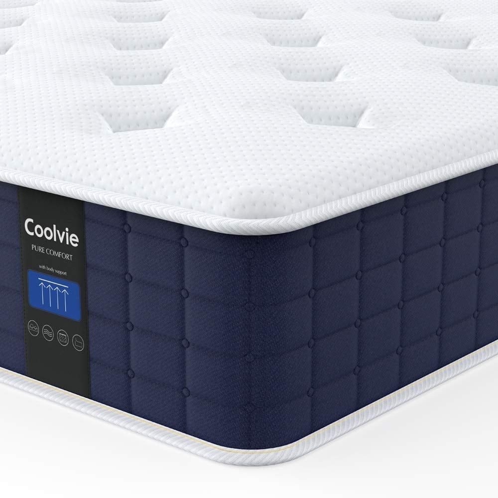 Queen Size Blue-White Hybrid Innerspring Mattress with Memory Foam