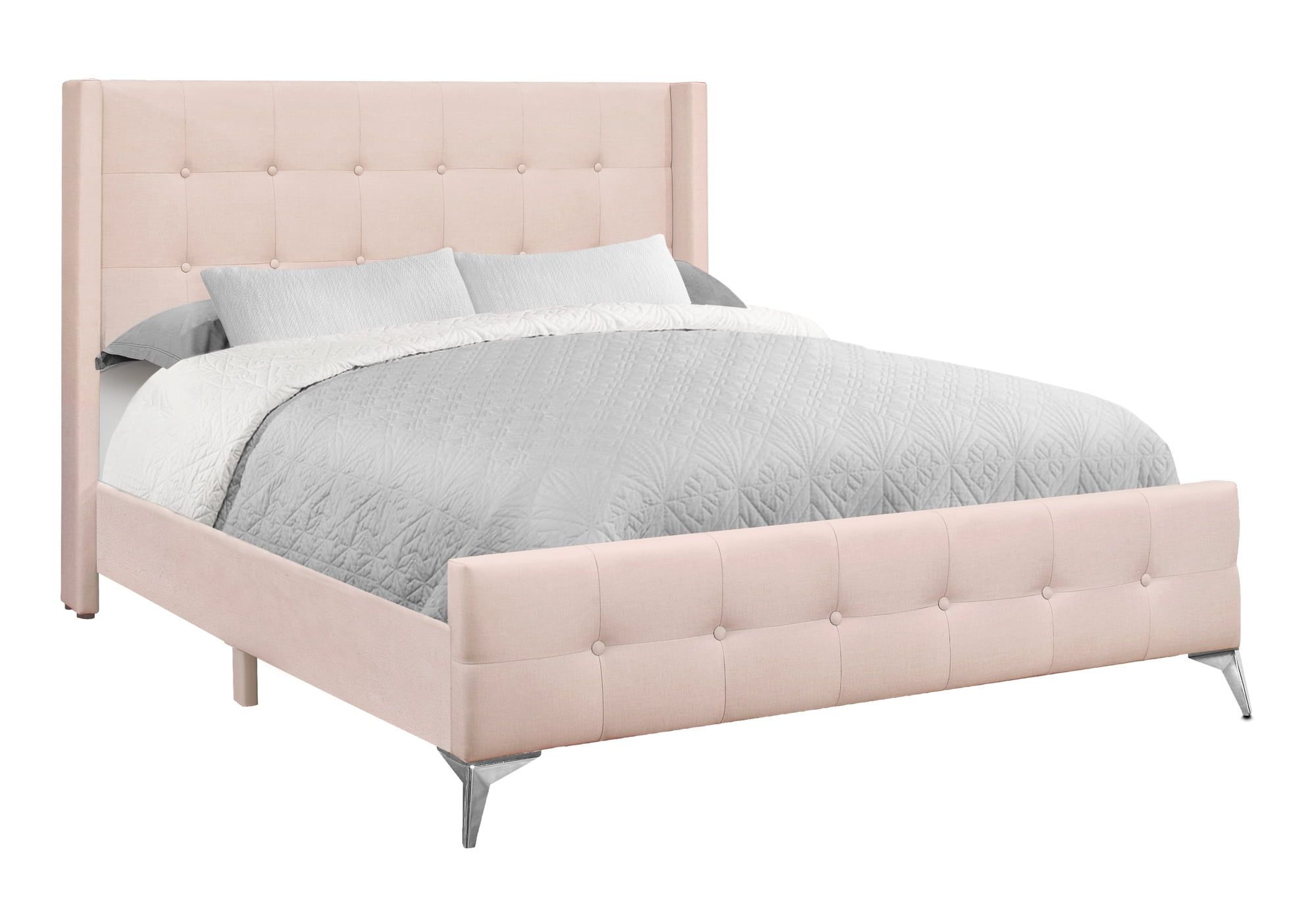 Queen Pink Velvet Upholstered Bed with Tufted Headboard