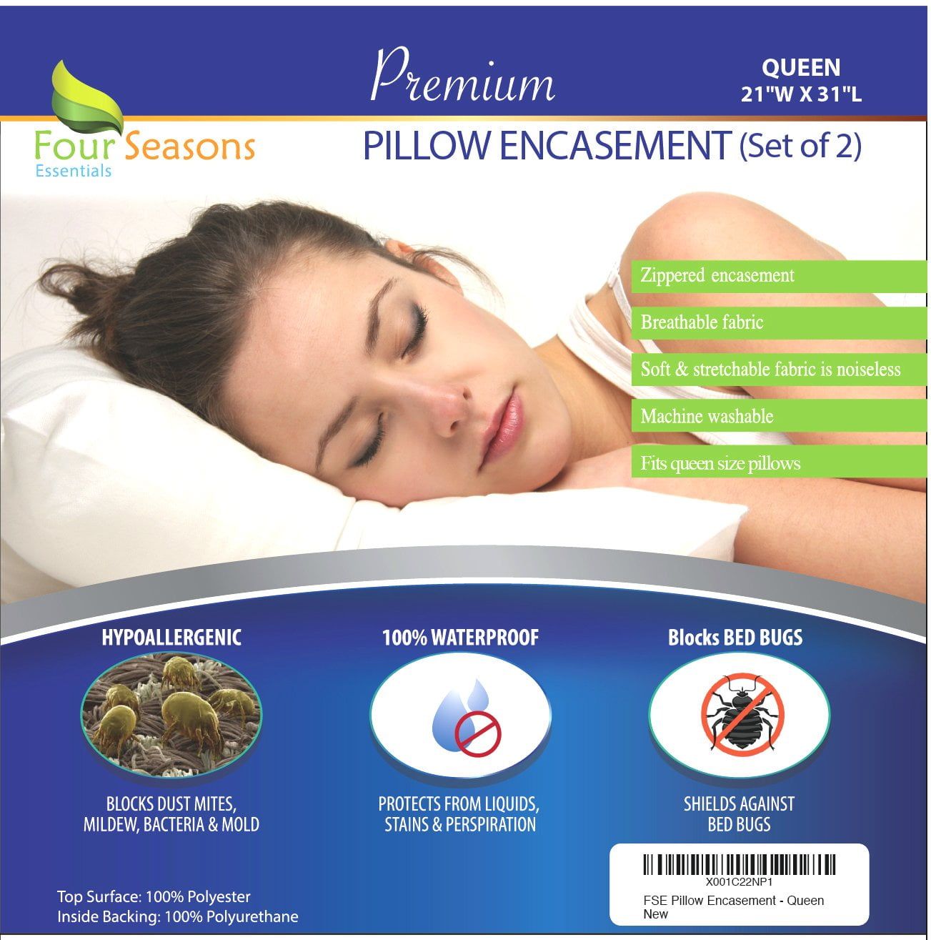 Queen Size Waterproof Hypoallergenic Pillow Protectors Set