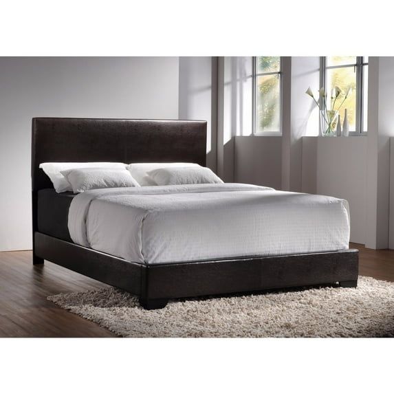 Queen Dark Brown Faux Leather Upholstered Bed with Wood Frame