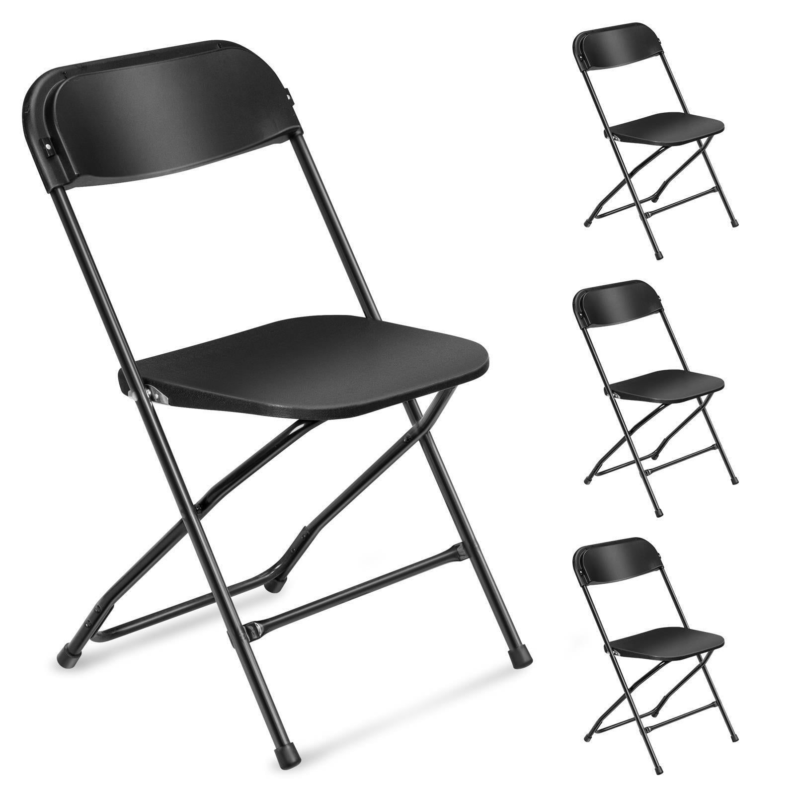 Black Heavy-Duty Plastic Folding Chairs with Steel Frame, Set of 4