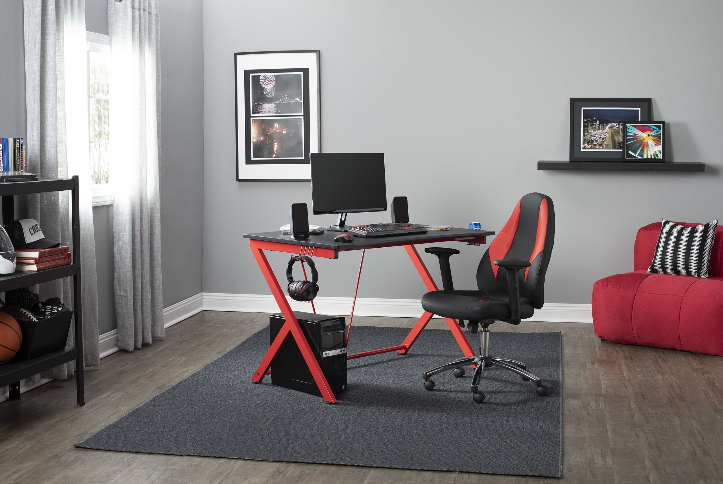 Racing Red 45" Steel Gaming Desk with USB Ports & Cup Holder