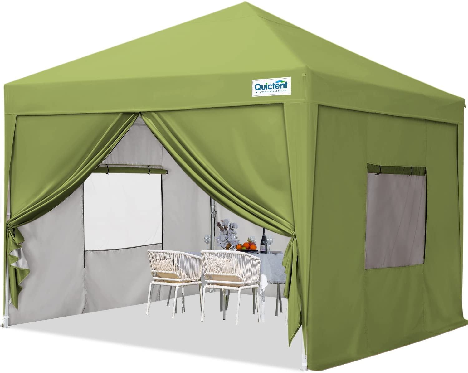 Green 10x10 Pop-Up Canopy Tent with Sidewalls and Mesh Windows